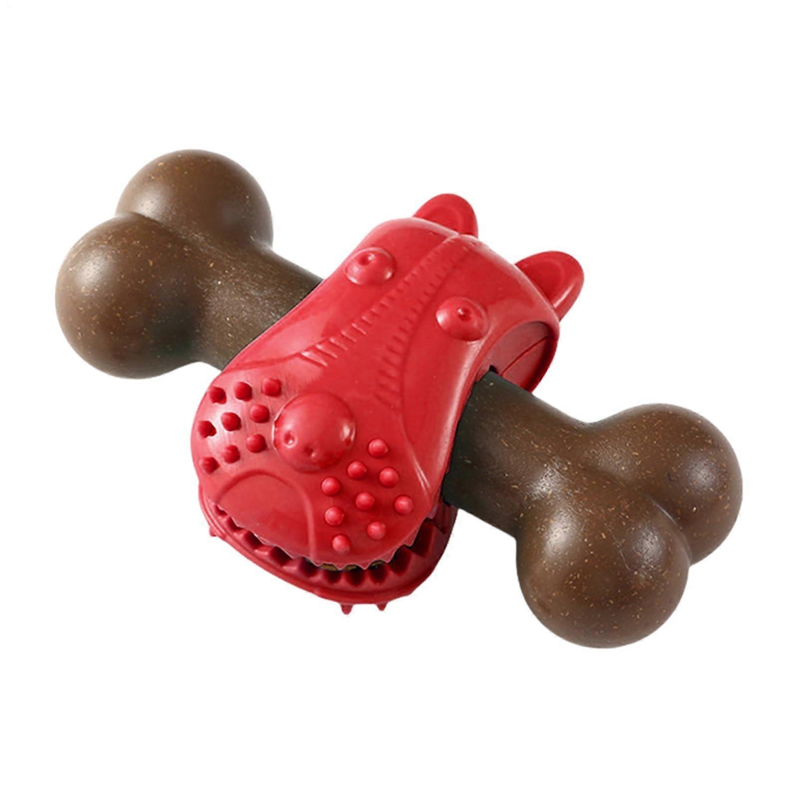 Dog chew toy Puppy teething bone, Interactive chew toy with slow feeder for dental cleaning against boredom and teething pain, Red