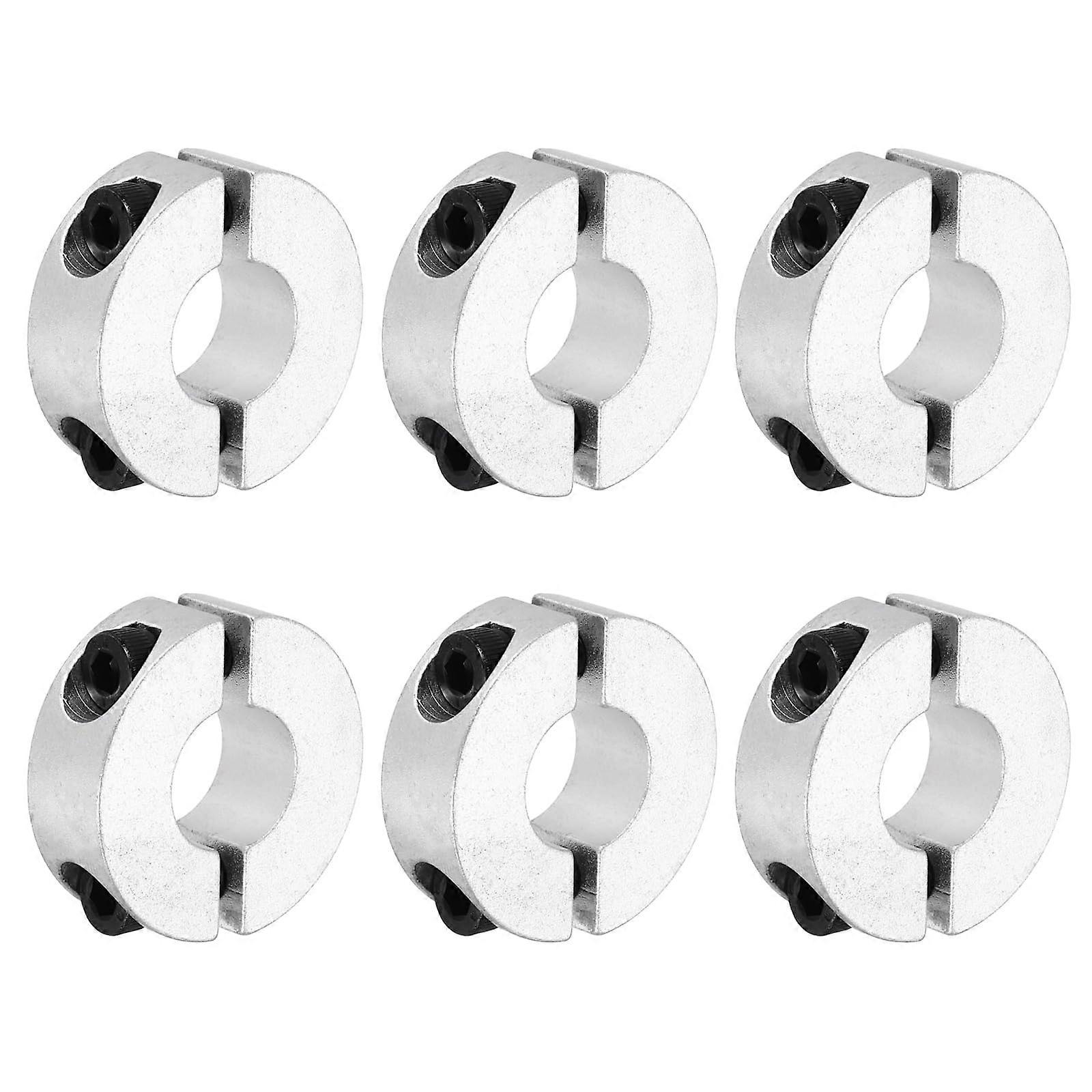 Shaft collar, 15 mm bore, double split aluminum alloy, clamping shaft collars with M5 screw for industrial automation, conveyor systems, 6 pieces.