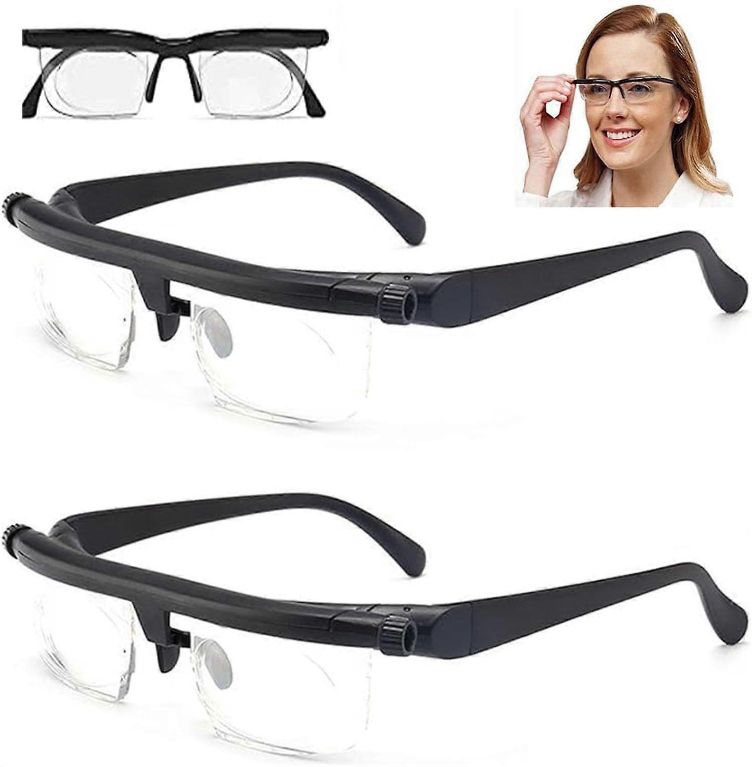 Vision Adjustable Glasses Set, Focus Adjustable Reading Glasses for Near and Distance Vision, 2-Piece Pack