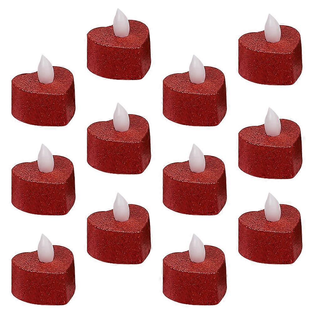 Flameless Led Votive Candles Heart Shaped Led Candles Battery Powered Realistic Design For Birthday Holiday 12Pcs