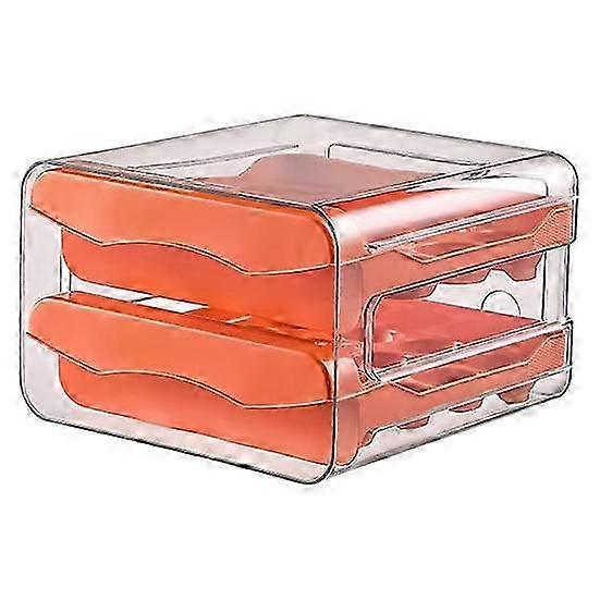 Double Layer Transparent Egg Storage Box with 32 Grids - Stackable Food Grade Drawer Organizer for Kitchen Fridge & Large Capacity Storage