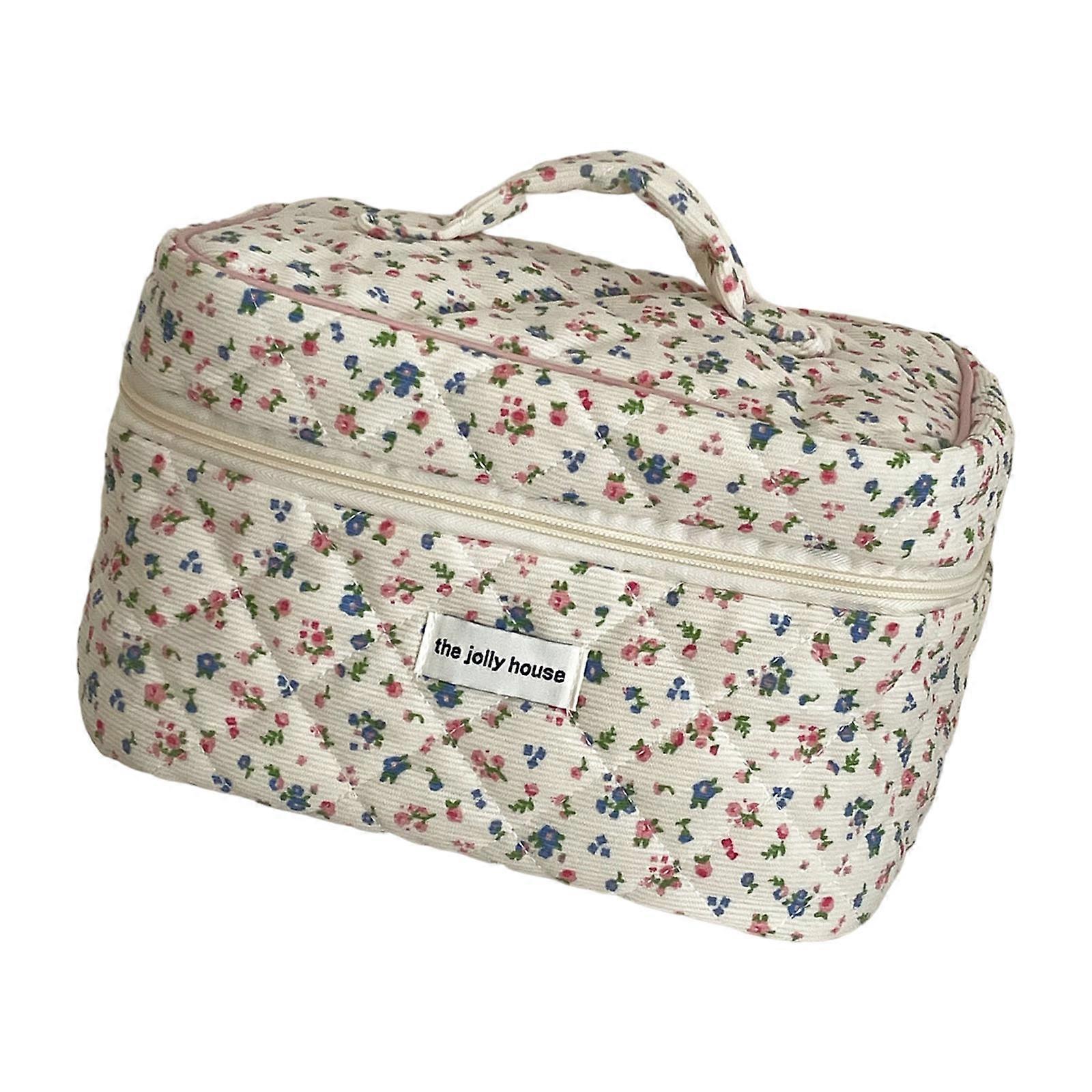 꽃 장식이 있는 휴대용 화장품 가방 대용량 우아한 화장품 가방 보관 파우치 여행 및 일상 사용에 적합 여러 가지 색상
