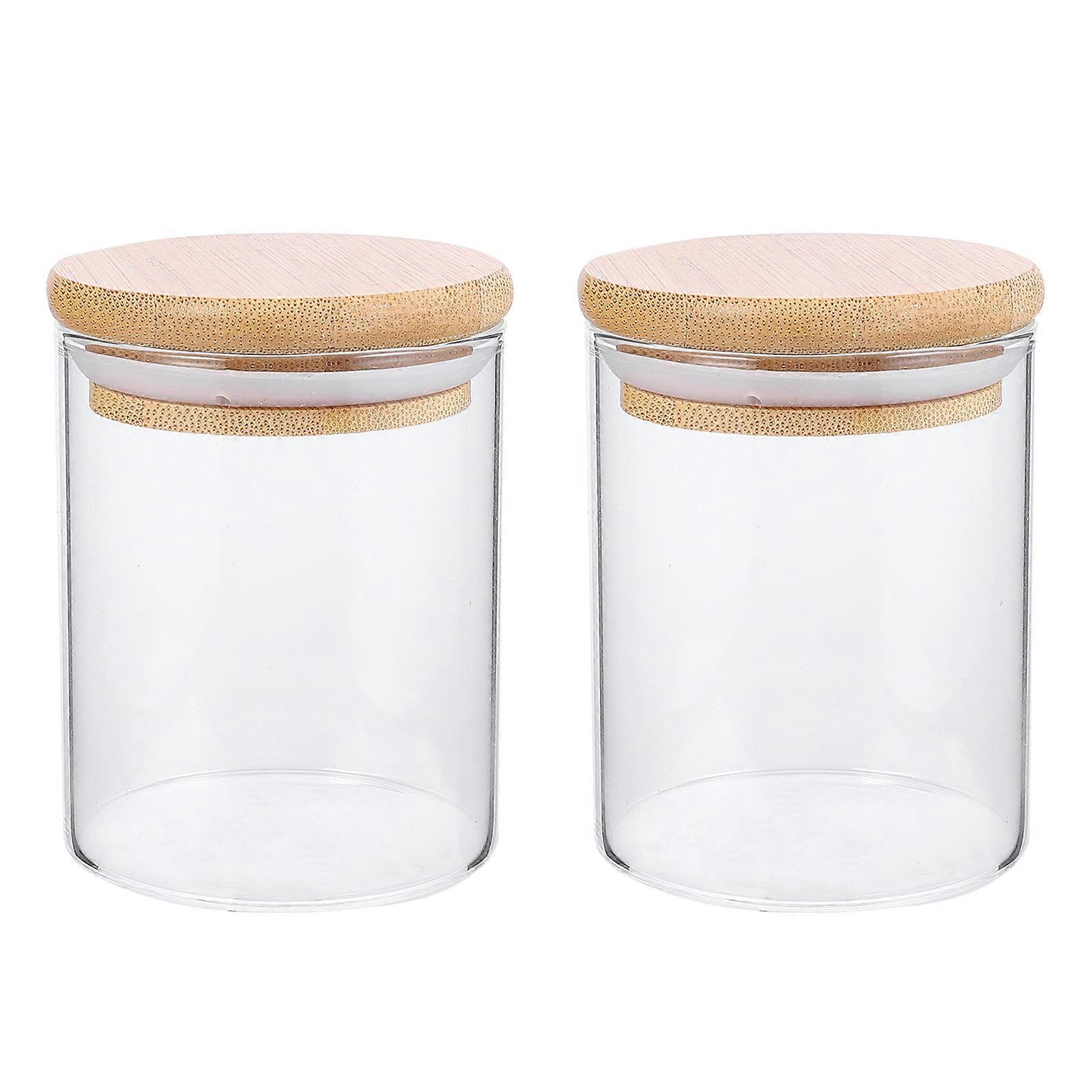 Transparent Glass Jar Cylinder Shape Airtight Food Storage For Home Use 220ML 1Set