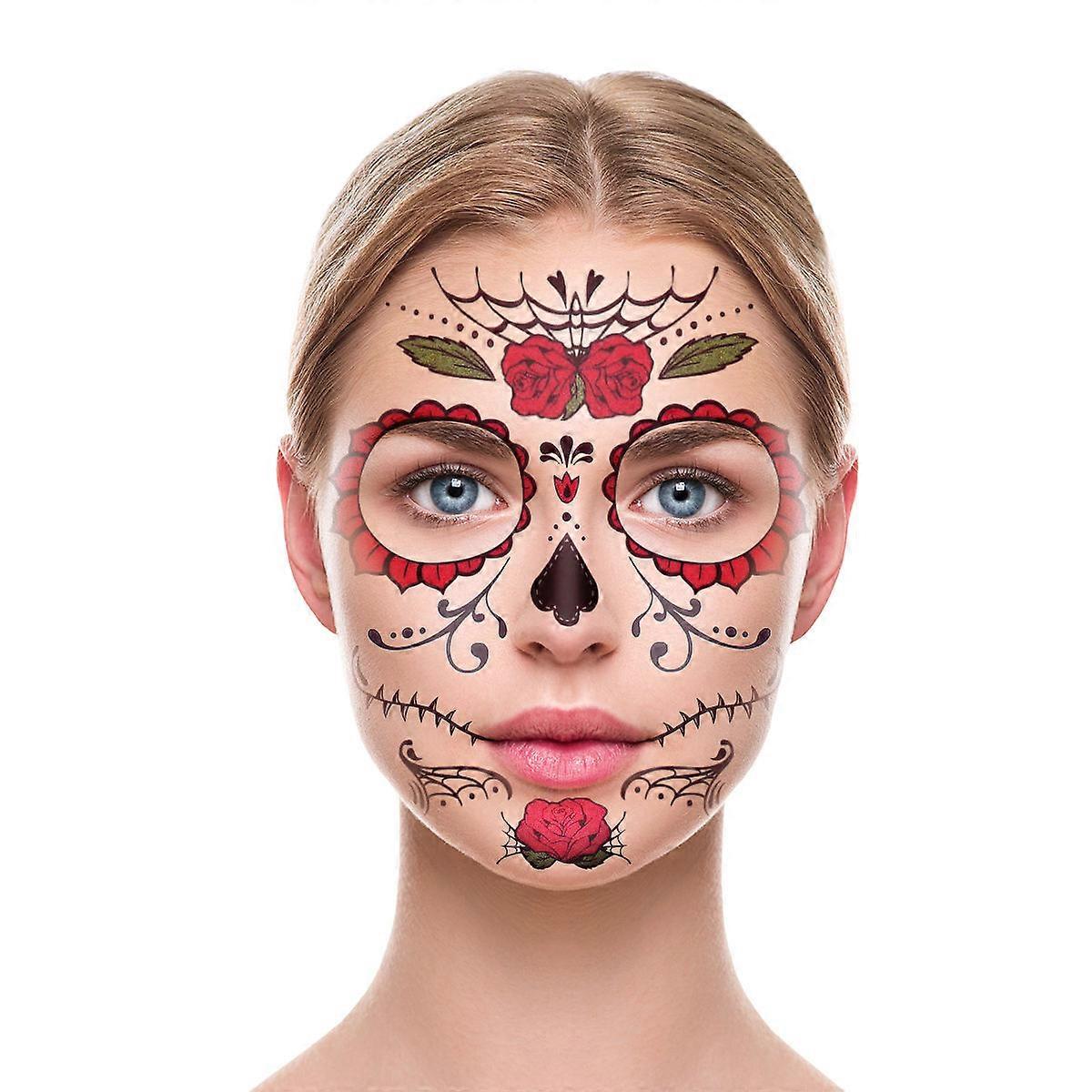 Day of the Dead Waterproof Frcolor Temporary Face Halloween Special Events 2Pcs Red