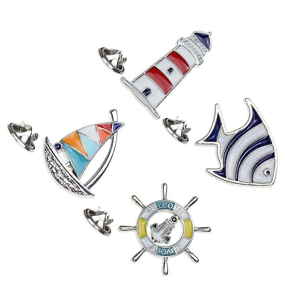 Here's a refined and engaging product description for your **4pcs Mediterranean Style Sailing Lighthouse Metal Brooch Set**:
 
✨ **4pcs