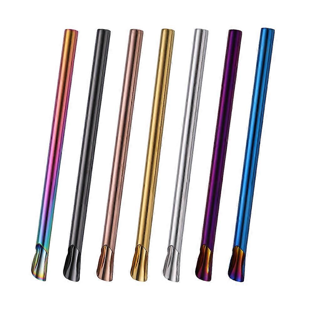 Stainless Steel Smoothie Straws Reusable Drinking Straw Creative Stirrer for Milk Tea Cold Beverages Cocktails 7Pcs Silver