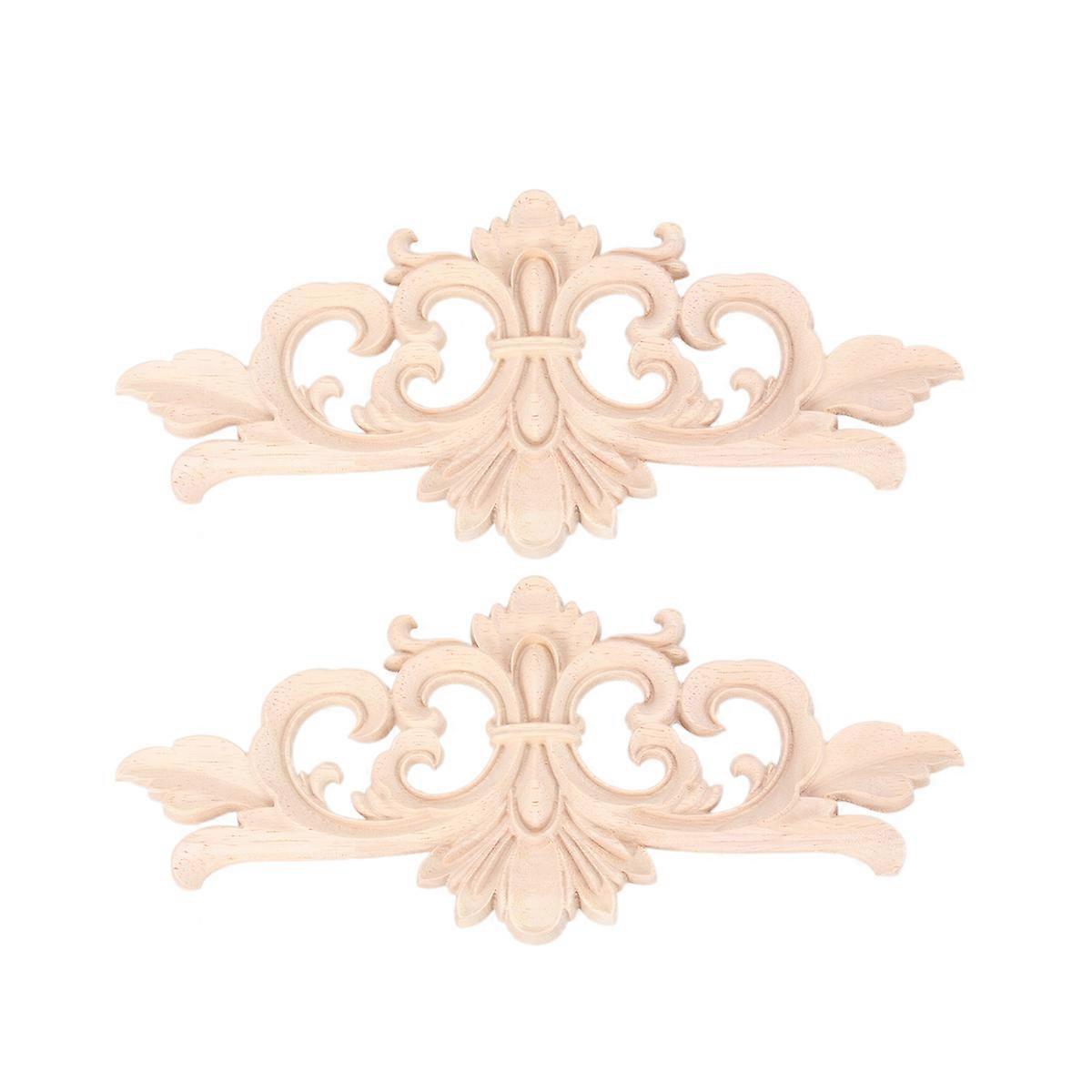 Beige Plastic Carved Onlay Applique for Wall Door Cabinet Decoration Easy to Spray Paint 2 Pieces