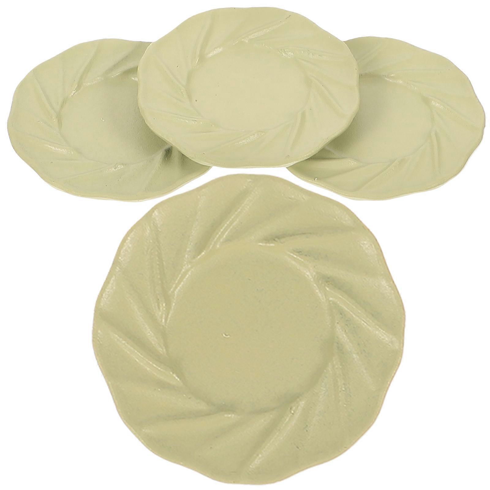 Miniature Plates Tiny Plates Olive Green Mini House Scene Layout Props 1.7x1.7cm 4Set