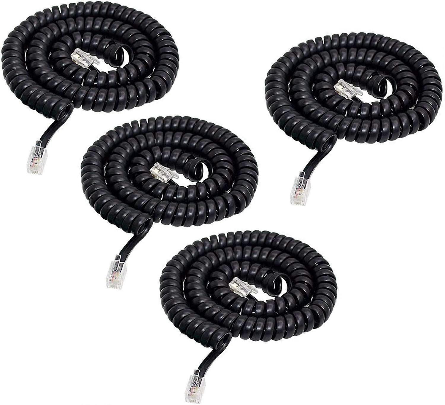 Telephone Cable RJ9 4P4C Spiral Handset Cord, 4 Pack, 2.5 Meter, Landline For Home Office