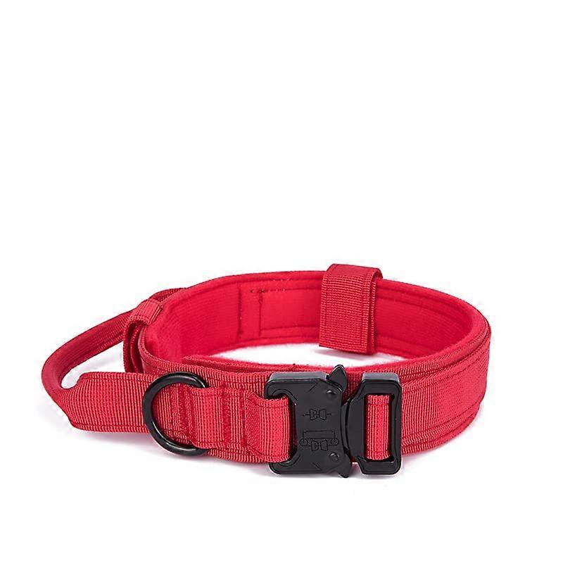 Dog Collar Durable Tactical Leash Set Military-Style Heavy-Duty For Medium And Large Dogs Size XL 50-60cm Red