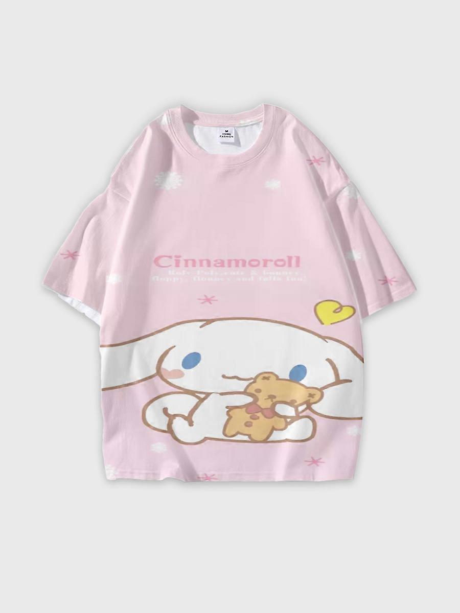 T-shirt girocollo Cartoon Pattern manica corta sciolta E2330