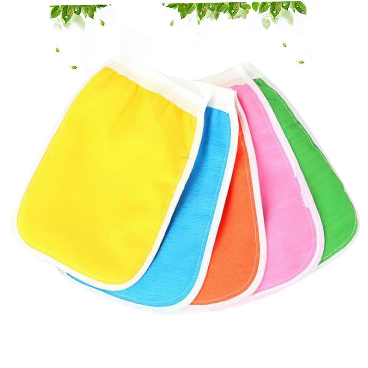 Exfoliating Gloves Pack of 5, Deep Cleaning Body Loofah Gloves, Non-Rubbing Bath Gloves for All Skin Types