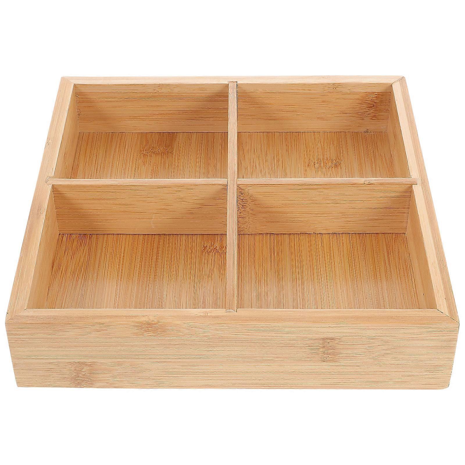 Bamboo Serving Tray with Six Slots for Home Parties and Snacks Large Capacity Light Yellow