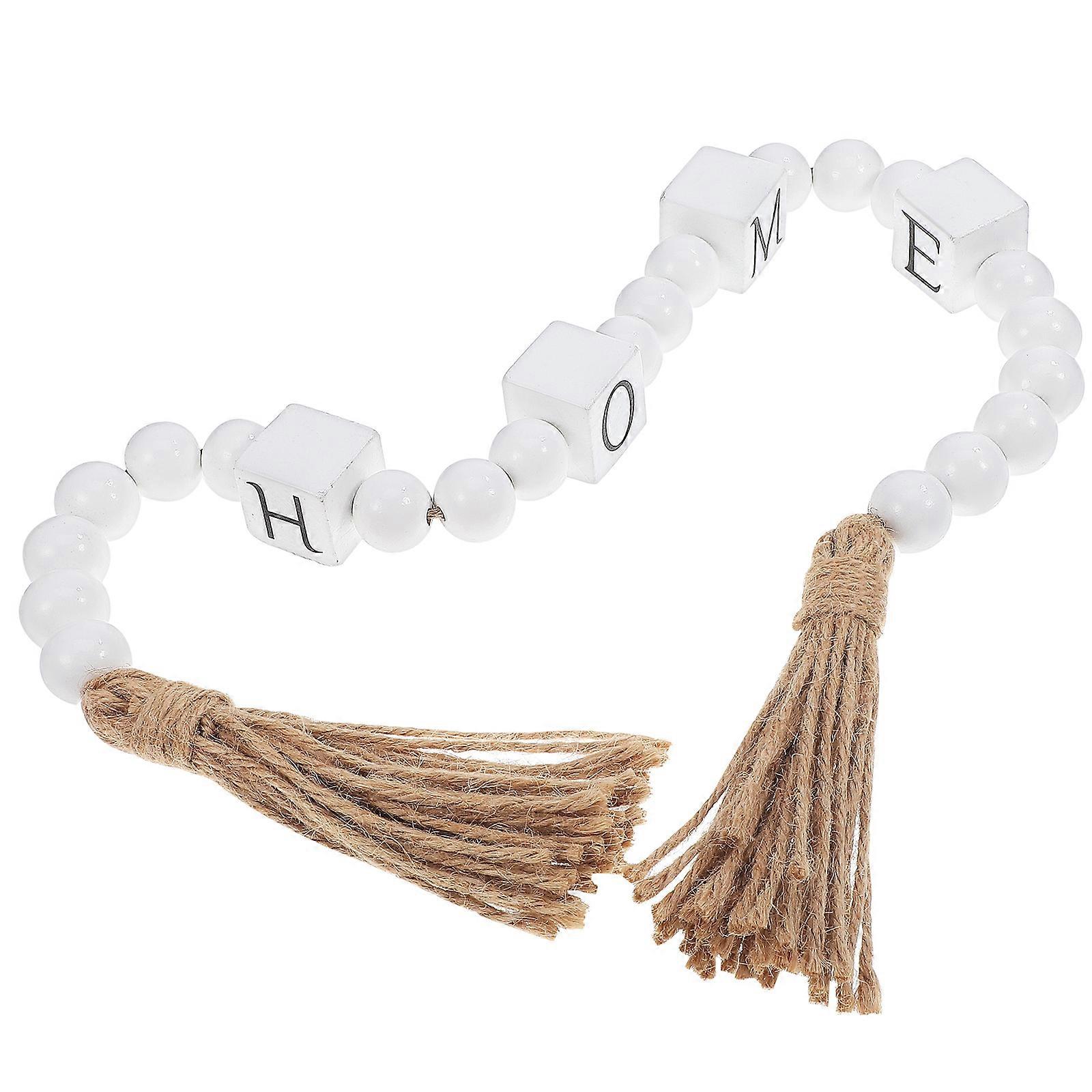 Wood Bead Garland Decorative Beads Home Decor String with Tassels Wall Hanging Accent for Farmhouse Bookshelf