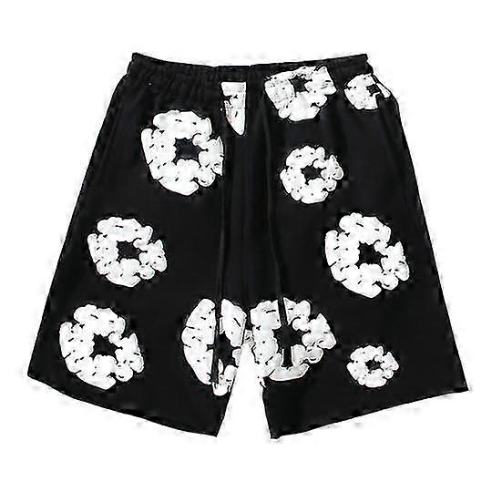 Summer Men Shorts Flower Print Drawstring Elastic Waist Loose Pockets Pleated Vacation Beach Sport Casual Homewear Short Pants