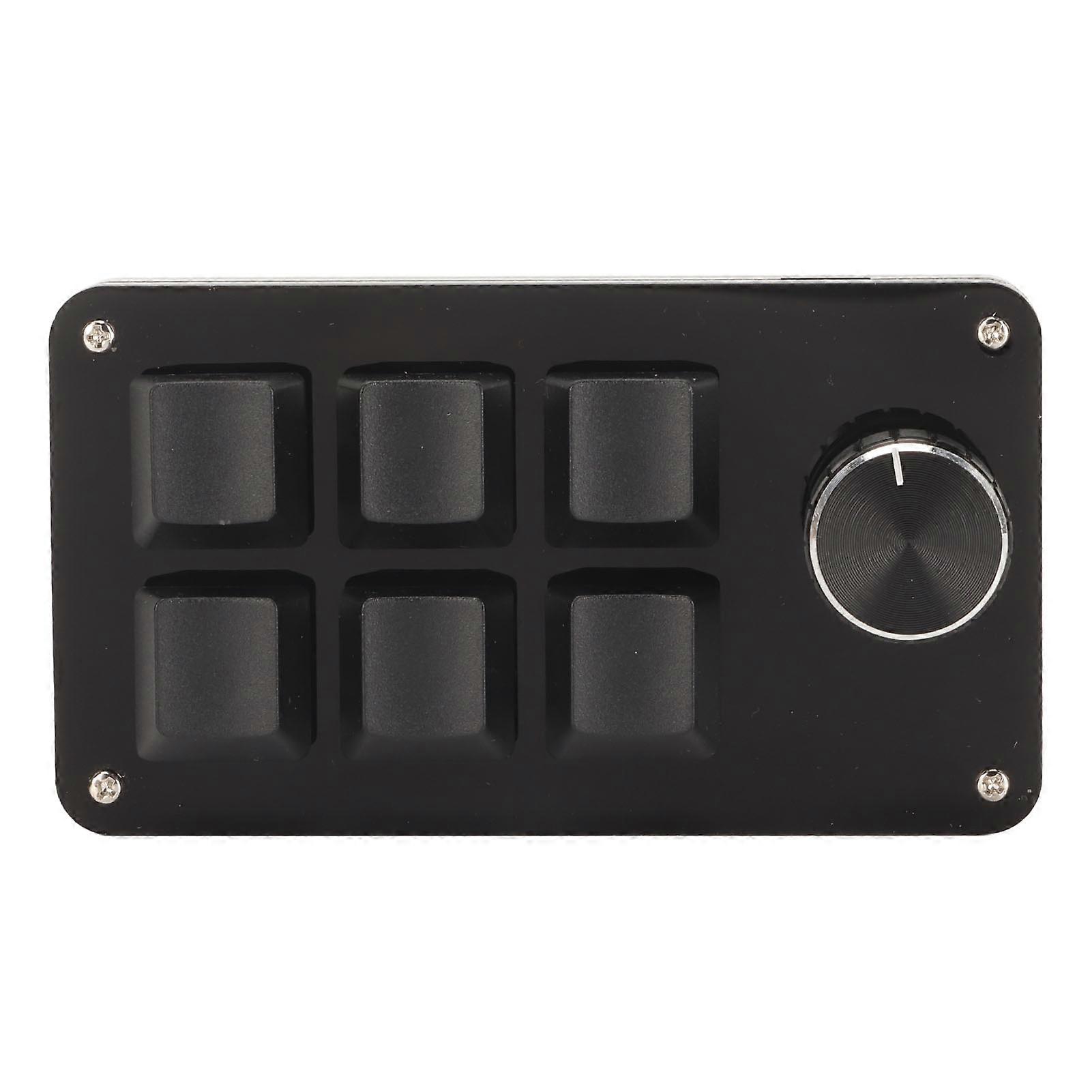 6 Key Mini Keypad with Knob RGB Light Blue Switch Wired Connection Plug and Play DIY Programmable One Handed Mechanical Keypad Black 