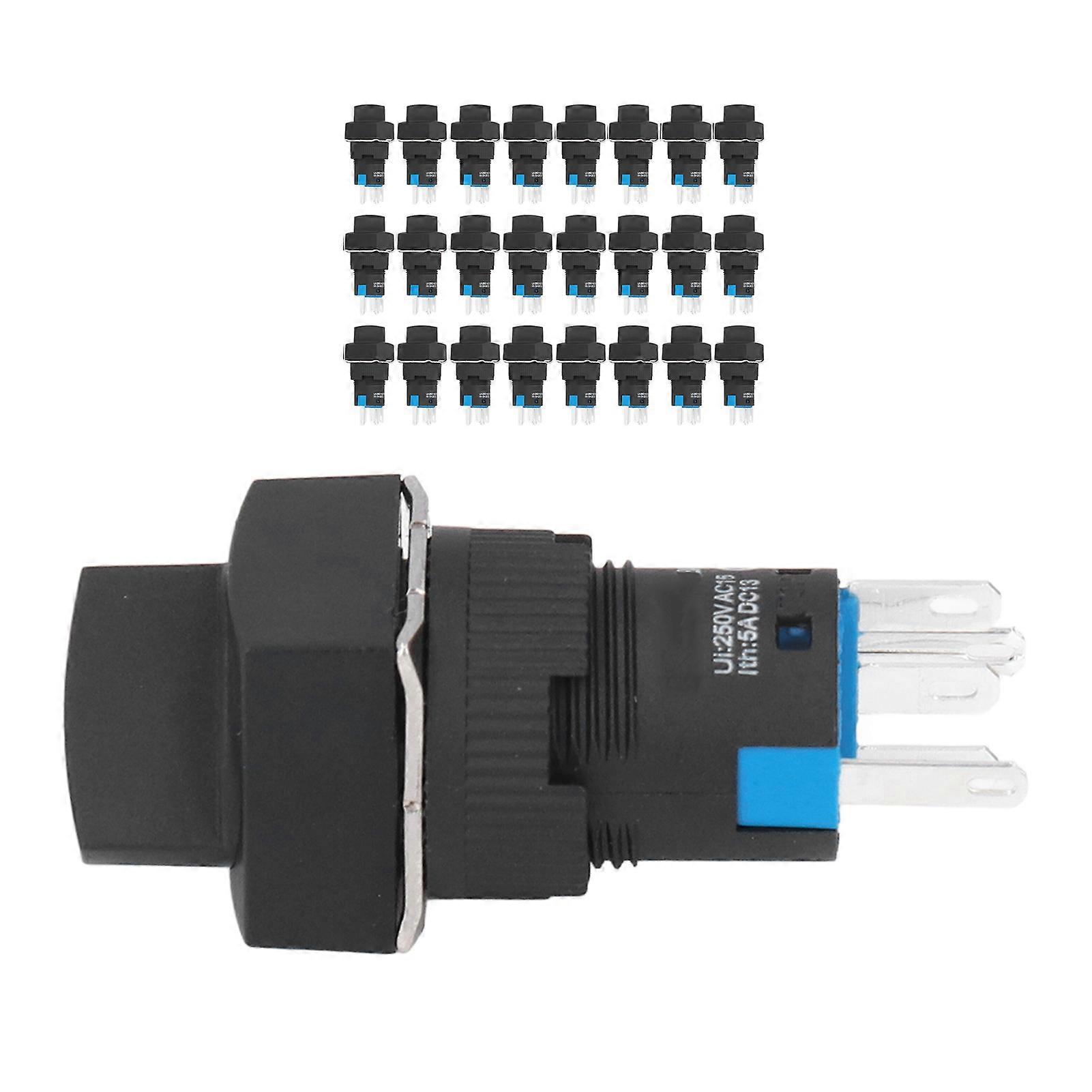 25PCS 16mm Square 5 Pin Knob Select Switch Self Locking Rotary Switches 24V BEMLA1611XD/21F(Green )