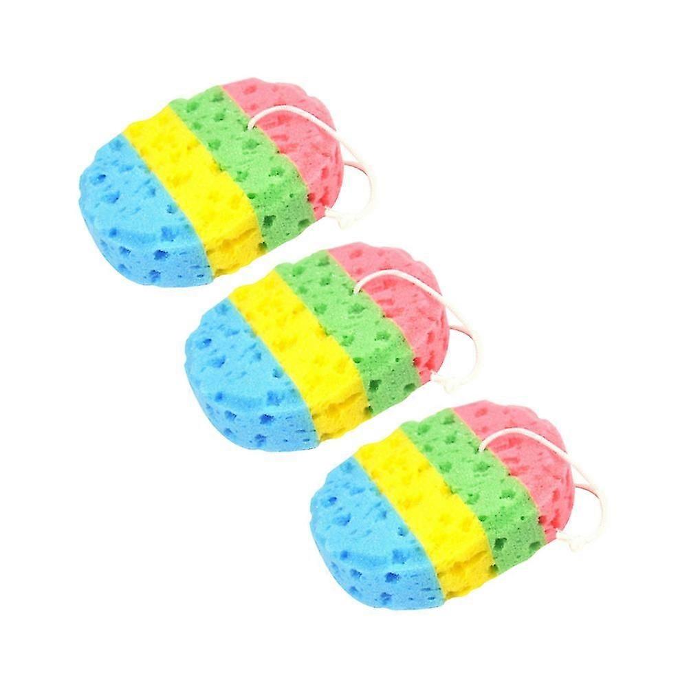 Shower Scrubber Bath Sponge Bathing Sponge Oval Shape Assorted Color 16x13x3cm Exfoliate 3Pcs