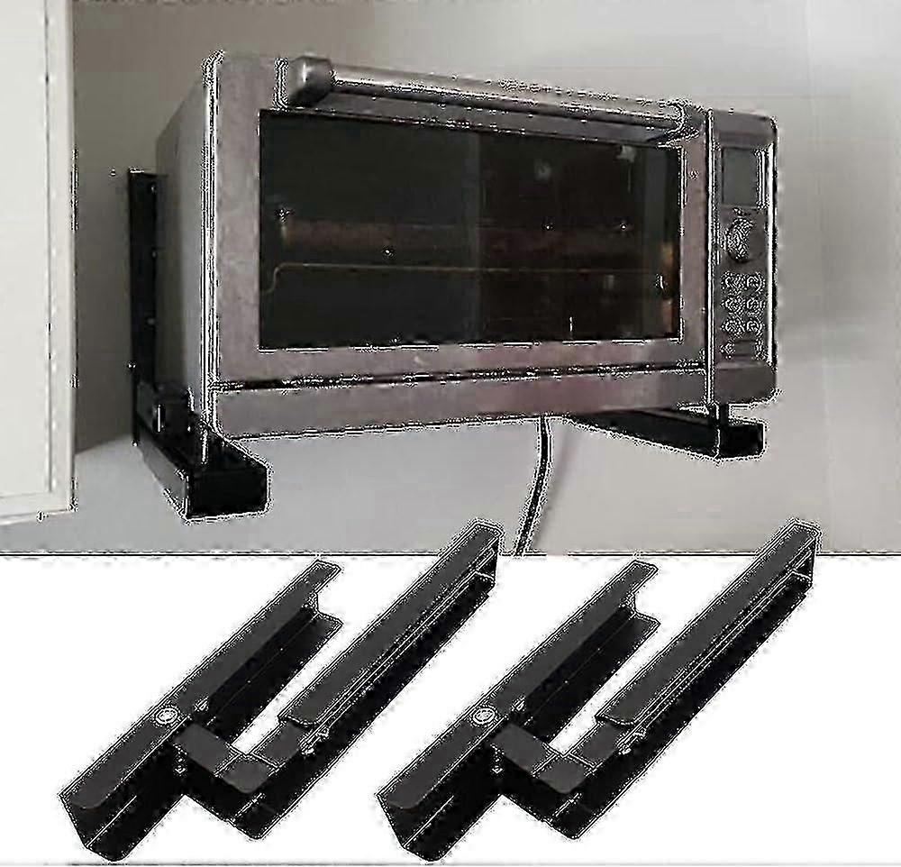 Black Wall Mount Bracket for Microwave Oven, Expandable Foldable Kitchen Shelf Rack