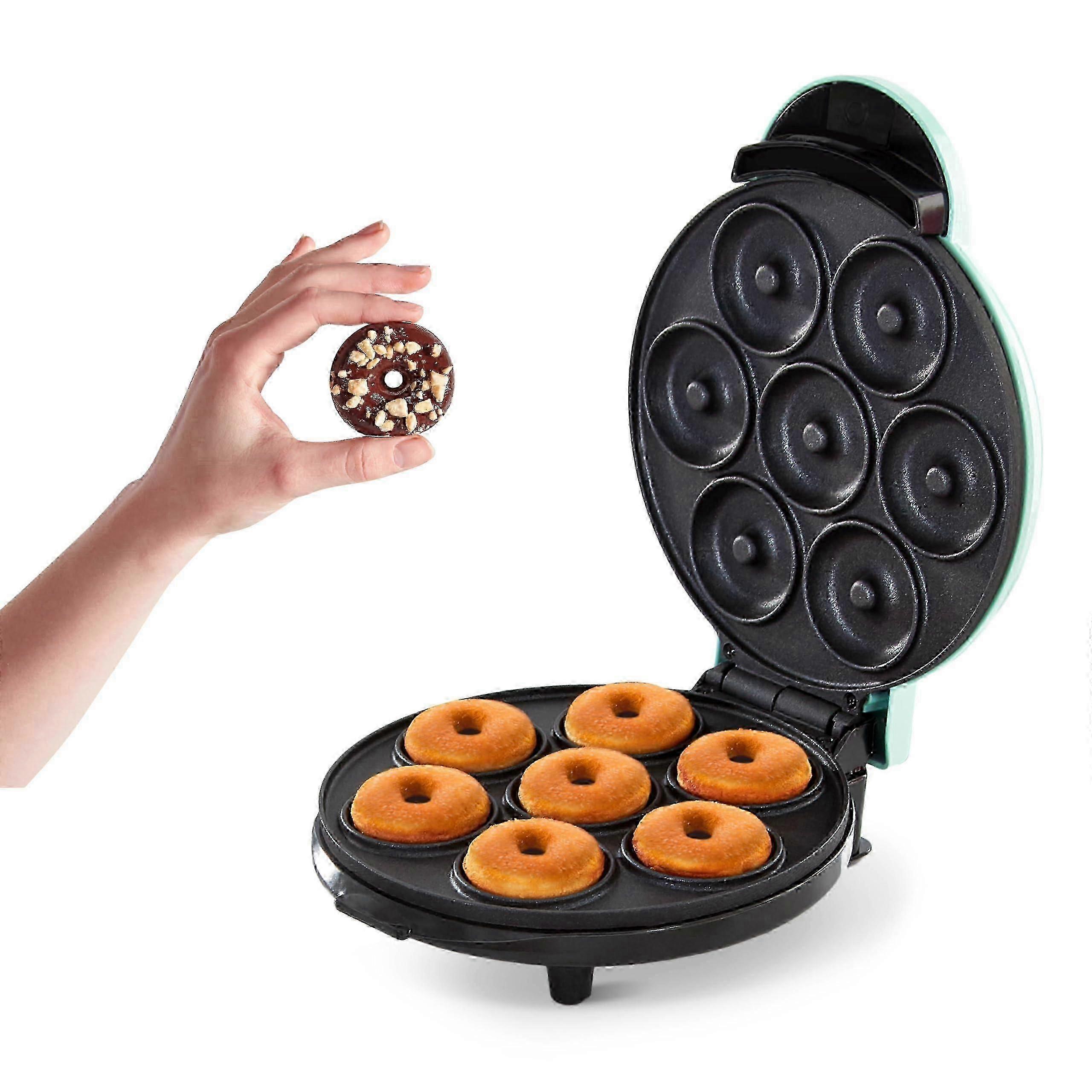 Mini Donut Maker with Non-Stick Surface for Snacks & Desserts - Makes 7 Donuts, Aqua