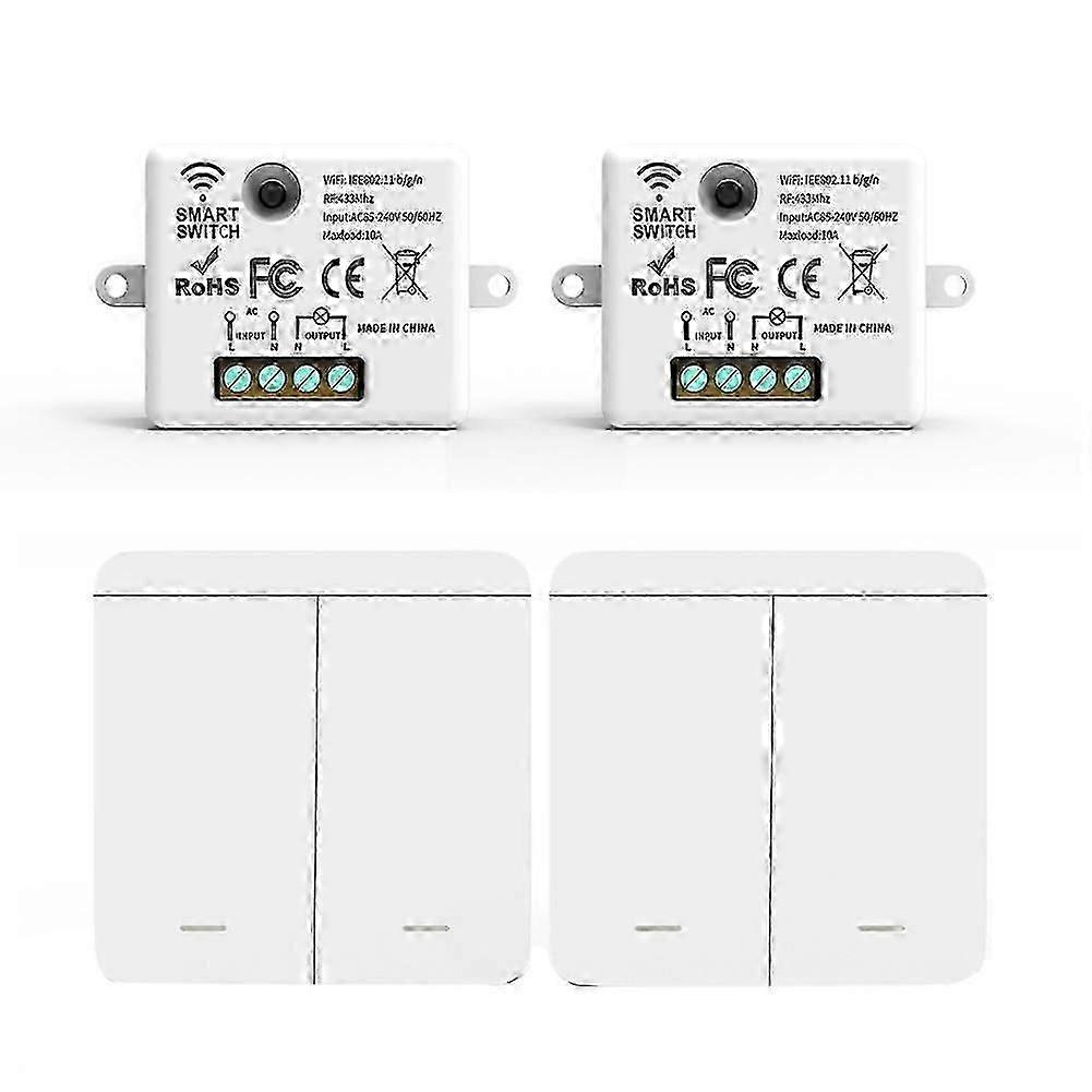 2PCS 433MHz Wireless Light Wall Switch with Relay Receiver & 2-Gang Panel - LED Control
