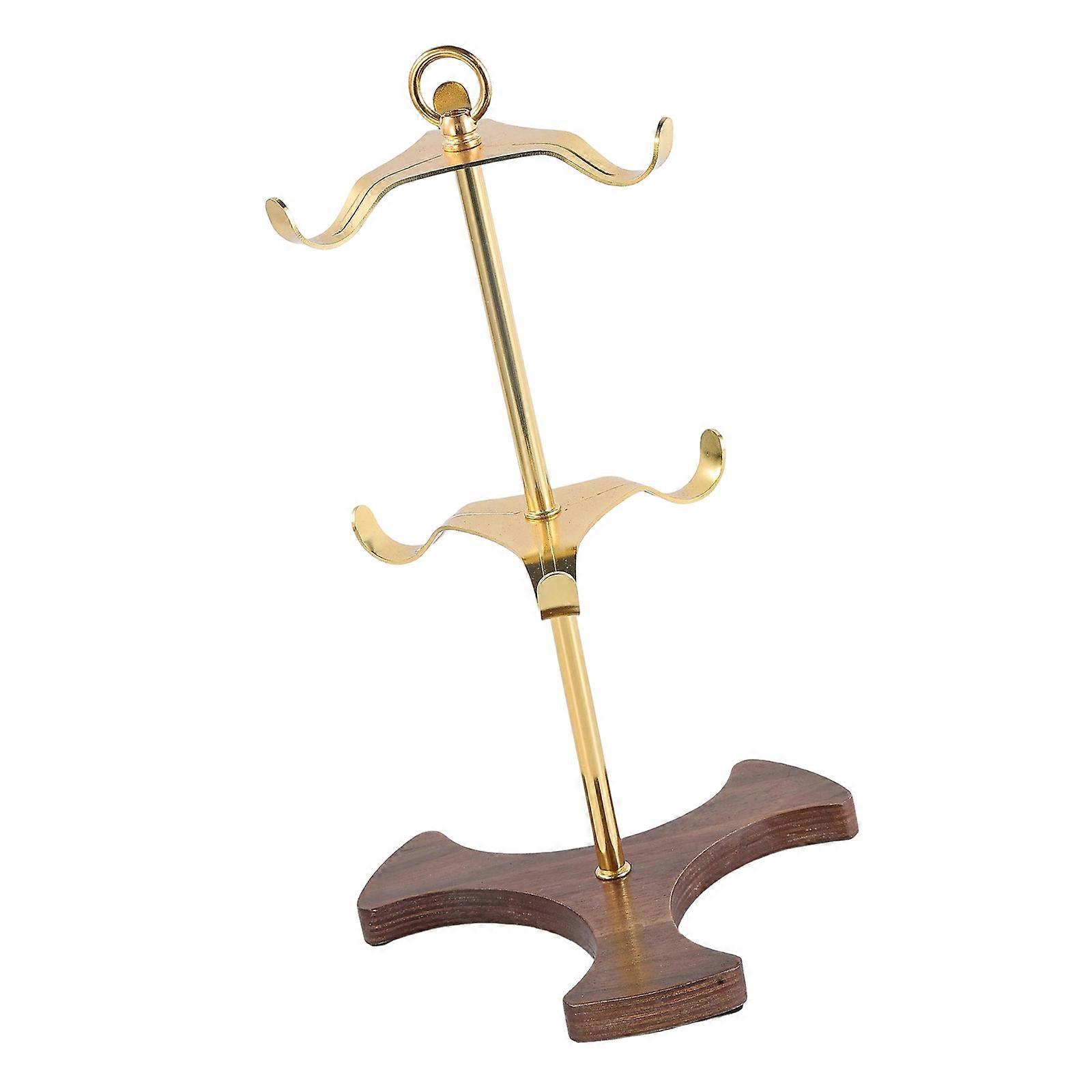 Krus Display Stativ Med Træ Base Og Kroge Vinglas Opbevaring Sort Kaffekop Arrangør Køkken Dekoration Guld