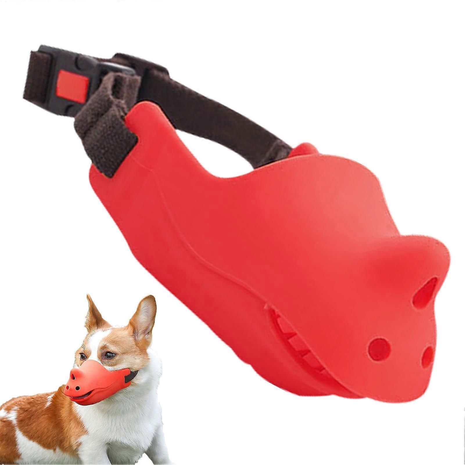 Muzzle for Dogs, Silicone Dog Muzzle Adjustable Soft Pet Mask for Small Medium Large Breeds Red XL