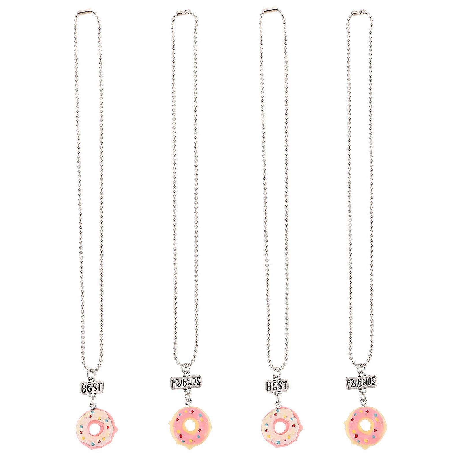 Best Friend Gift Necklace with Doughnut Pendant Assorted Color Alloy Chain 2 Sets