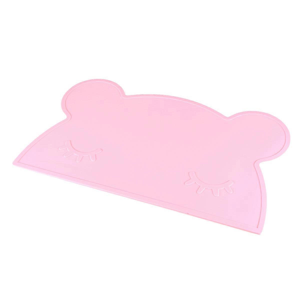 Kids Desk Mat Bear Shape Non-slip Heat Insulated Meal Time Pad Light Pink 1Set