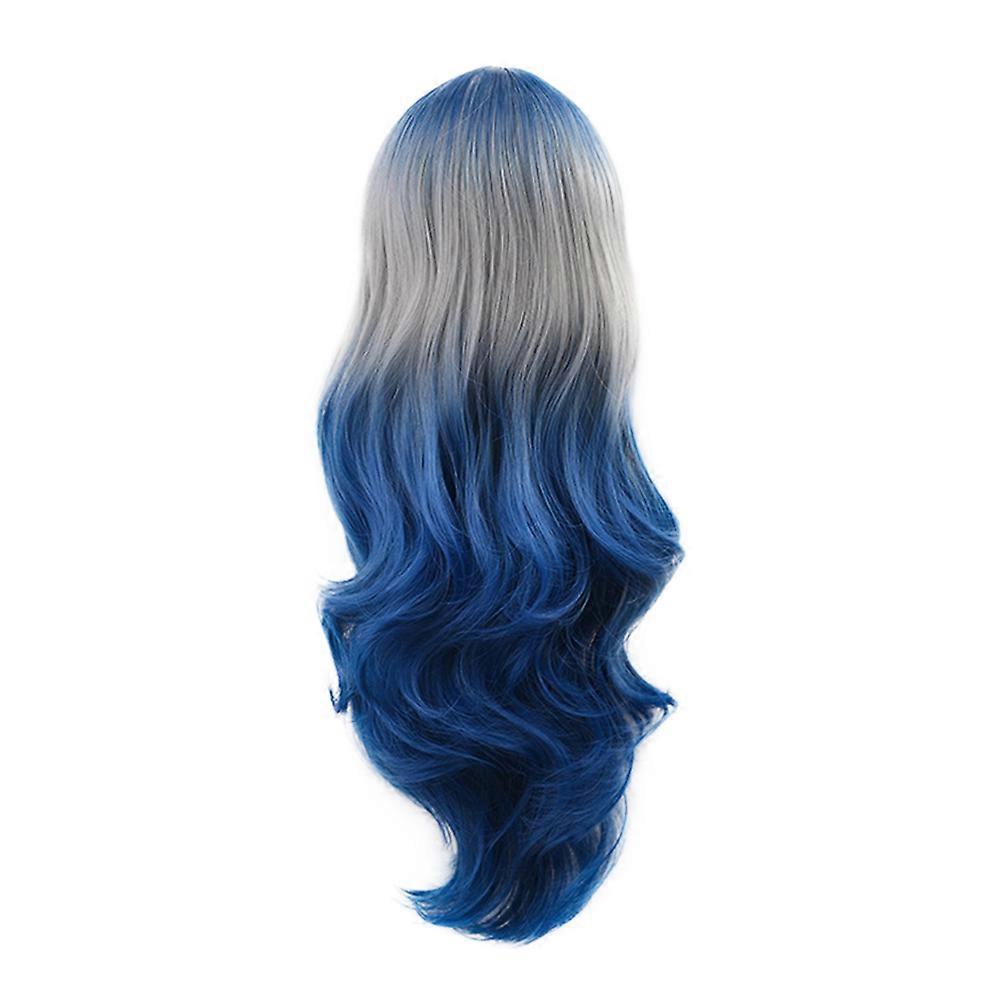 Blue Gradient Color Wig for Home High Temperature Wire Smooth Touch Celestial Style 27.5 Inches