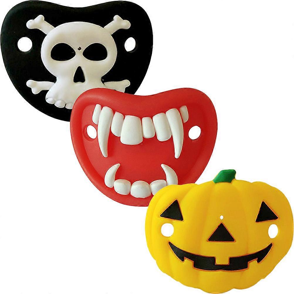 3pcs Halloween Skull Pumpkin Silicone Pacifiers for Newborns, Ergonomic Soothing Dummies for Teething & Shower Favors
