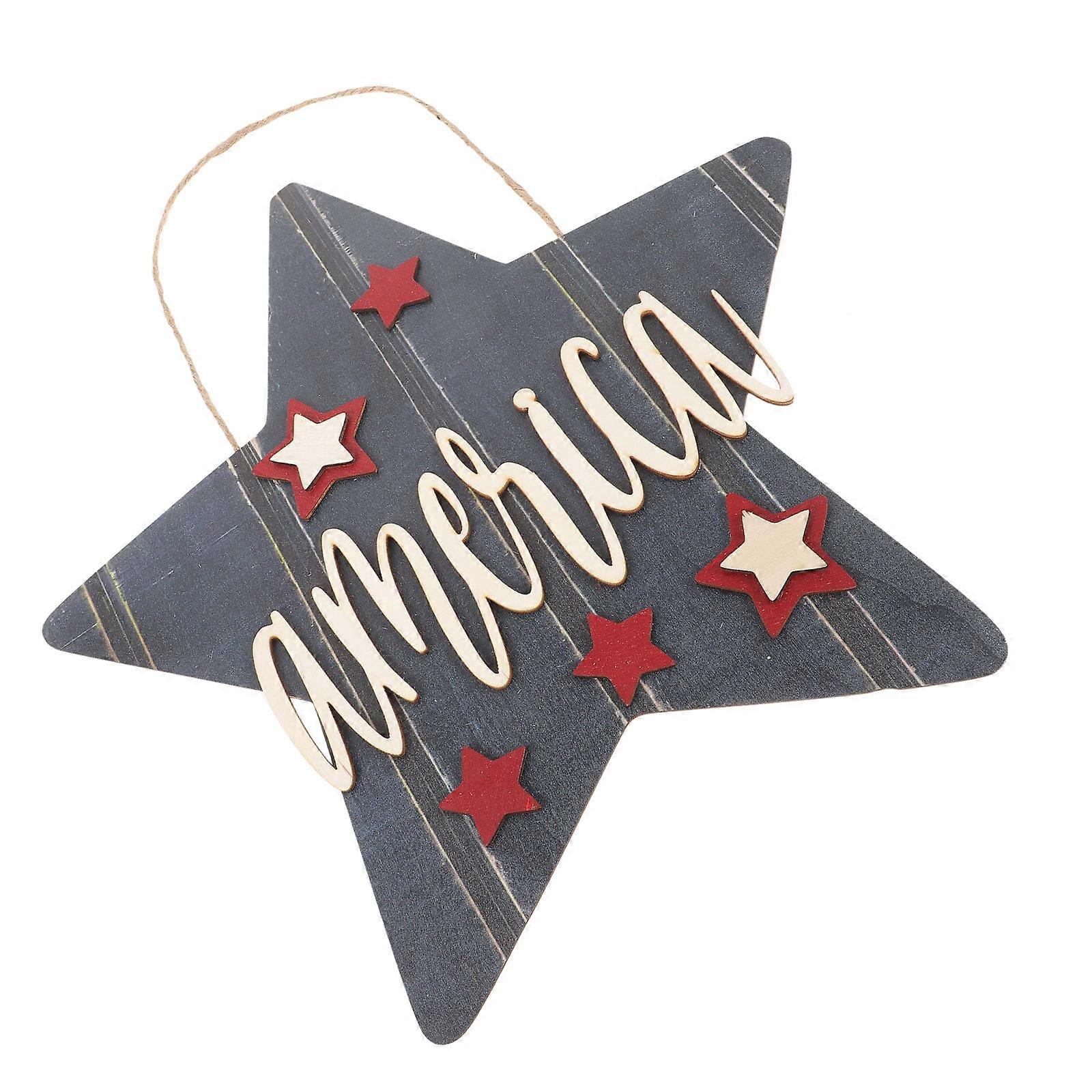 Independence Day Decorations Fine-Pointed Star Shape Wooden Pendant Hanging Decor 29.8X29.8Cm 1Set