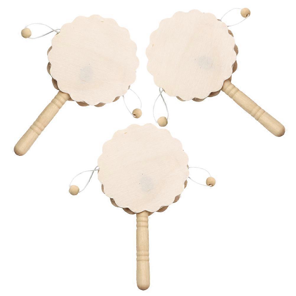 3pcs Unfinished Rattle Drum DIY Craft Kit for Creative Handmade Musical Instruments Educational Activity Gift