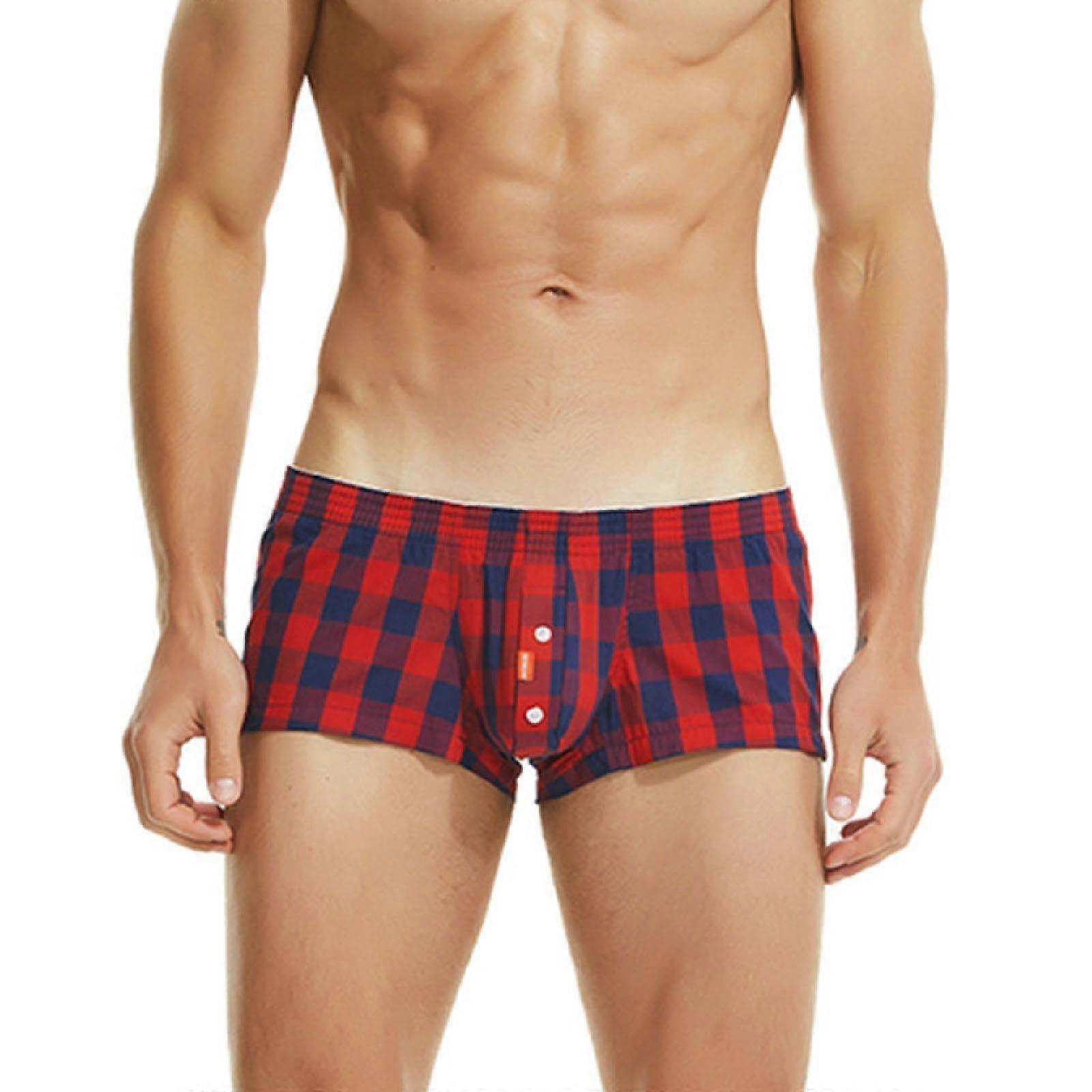 Boxershorts For Men Lightweight Cotton Stretch Underwear Trunks Shapewear Push-Up Red Size M