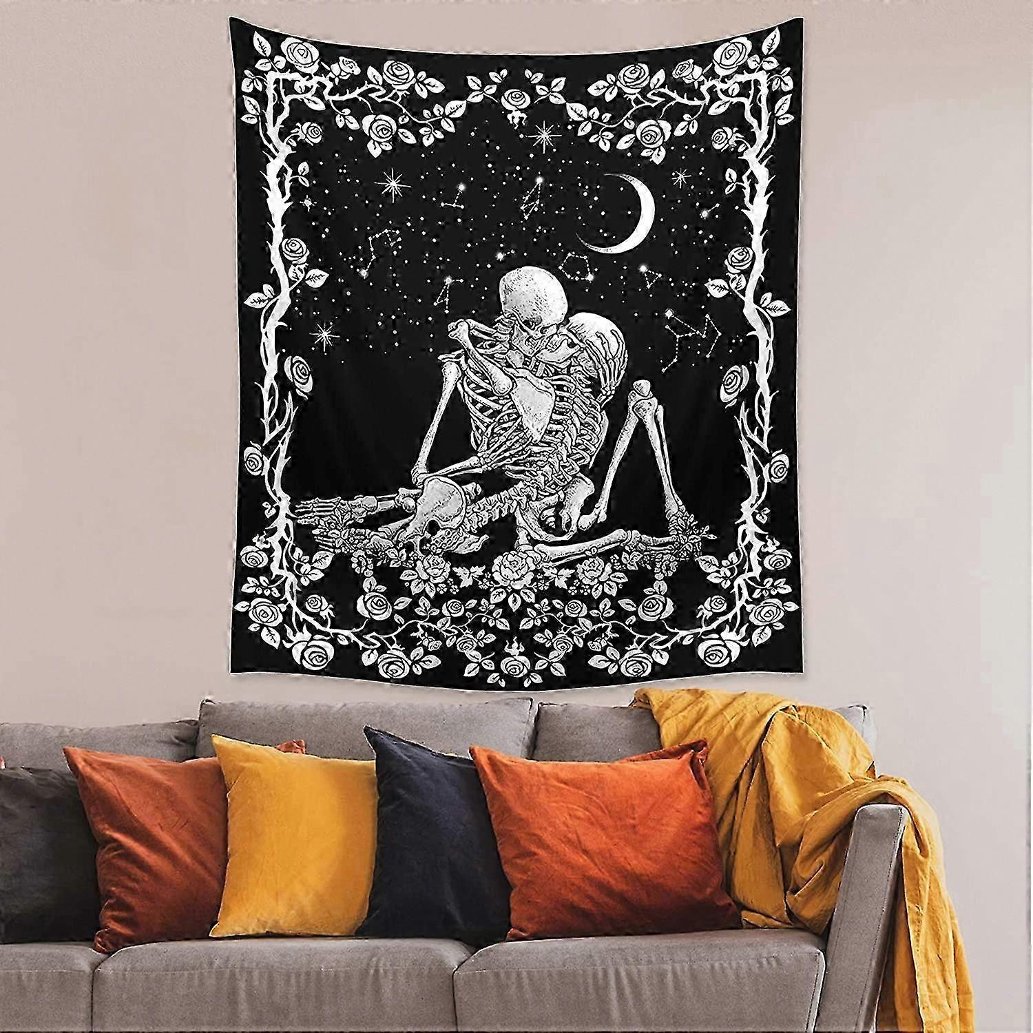 Black and White Skull Tapestry with Romantic Constellation Design for Wall Decor 150x200cm