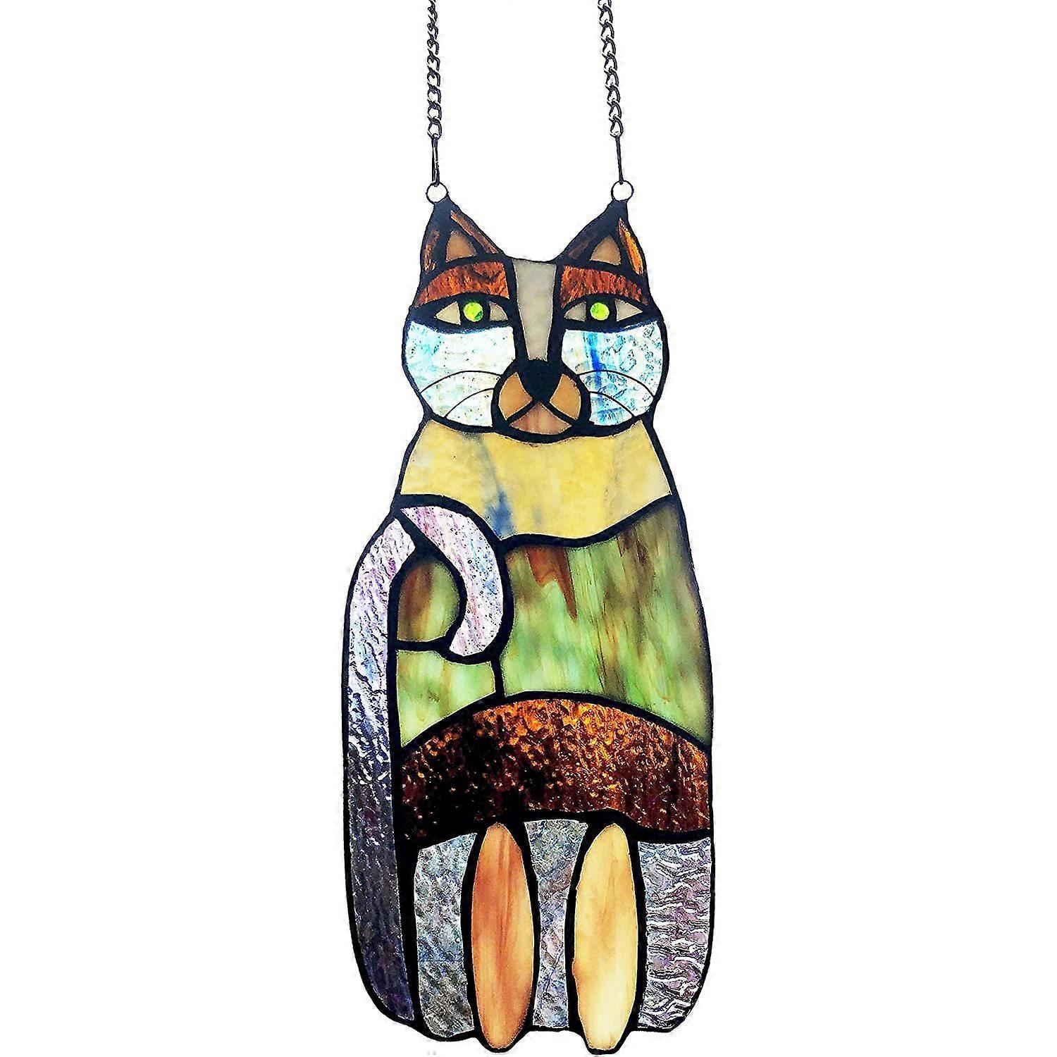 Crazy Cat Stained Glass Panel, Window Suncatcher, Window Decor