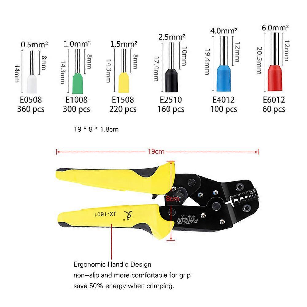 Wire Terminals Crimping Tool Insulated Ratcheting Crimper Kit of AWG24-10 with 1200PCS Male and Female Spade Connectors