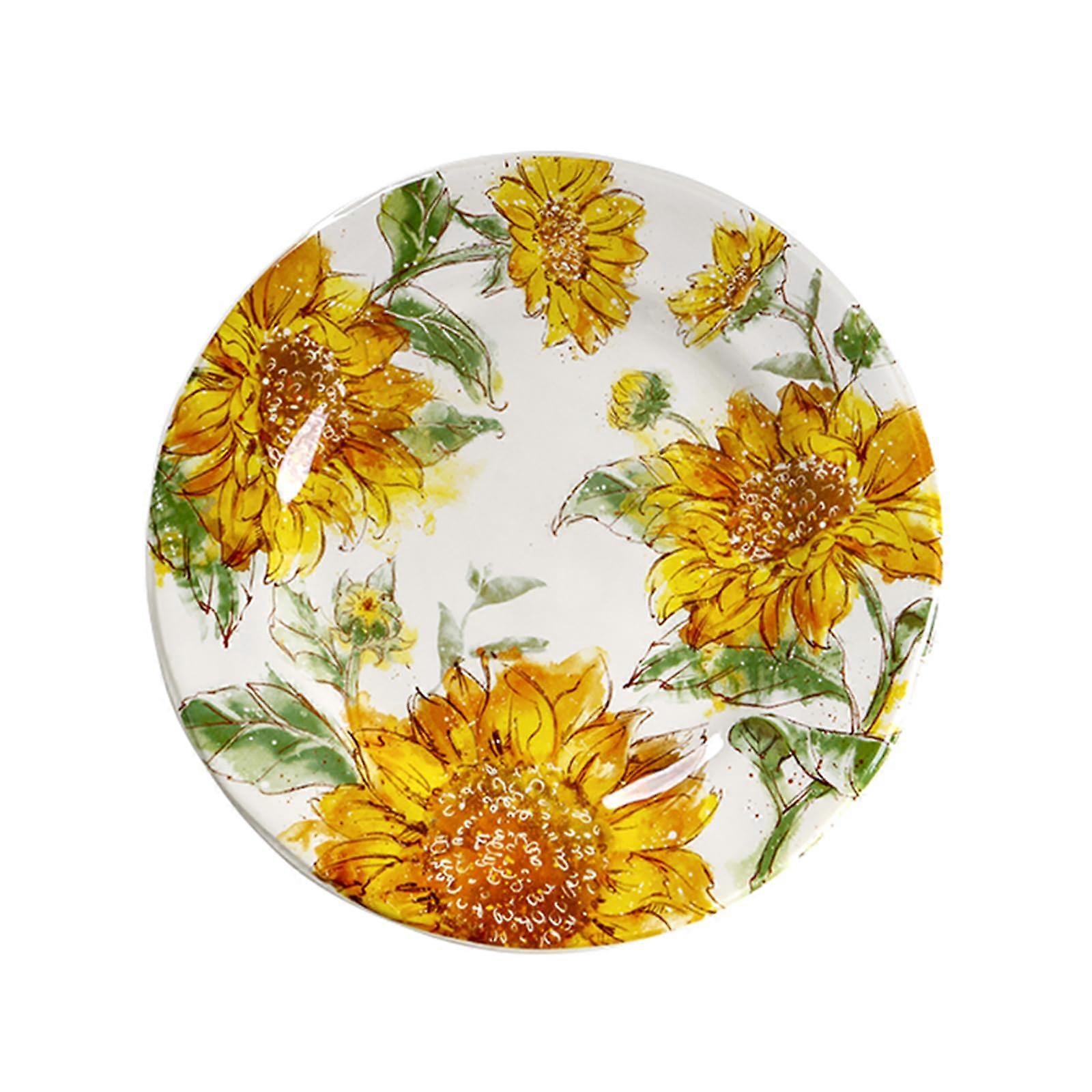 Creative Ceramic Dinner Plate, Sunflower Pattern, Large Size, Stackable Plates(27*27*2.5CM)