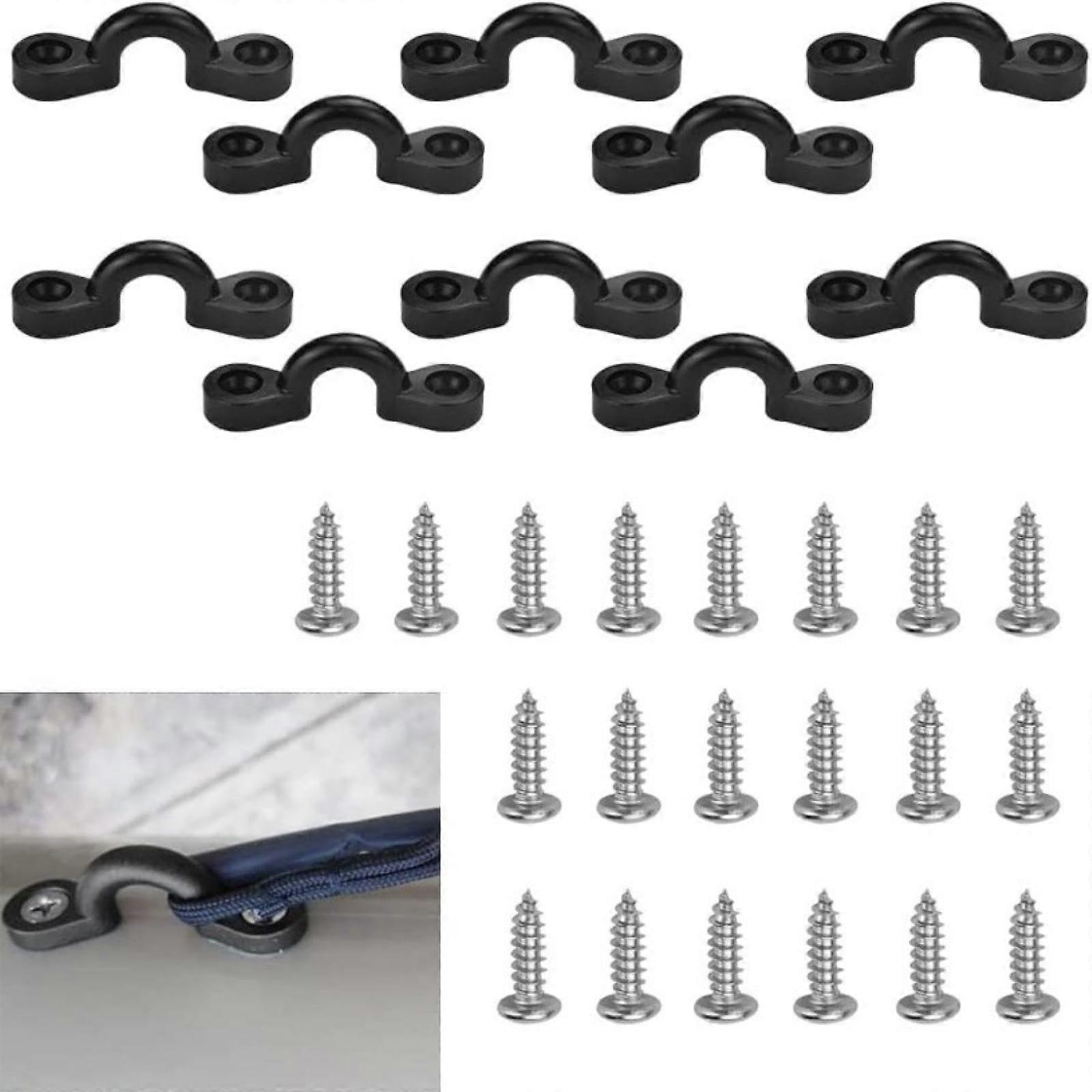 10 Pcs Kayak Pad Eye Kit with 20 Pcs Screws for Nylon Bungee Deck Loops and Canoe Rigging Replacement Parts