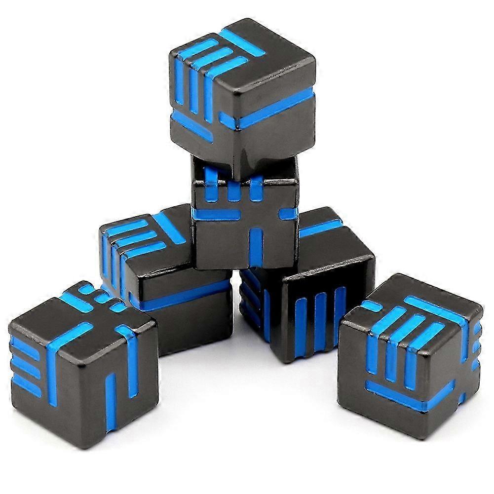 Metal Dice, 6PCS Heavy Solid Metallic Dice Set for Dungeons and Dragon Tabletop Game Blue Black