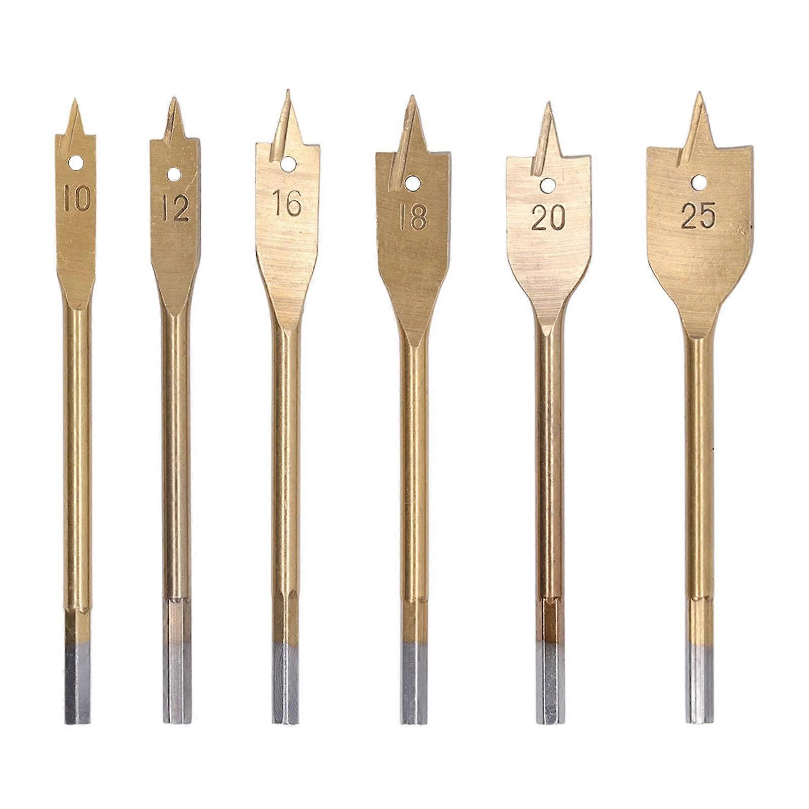 6 PCS Spade Drill Bit Set, Carbon Steel Flat Boring Bit Set, 3 Incisive Edges Hex Shank Drill Bits, Hole Opener for Woodworking (Gold)