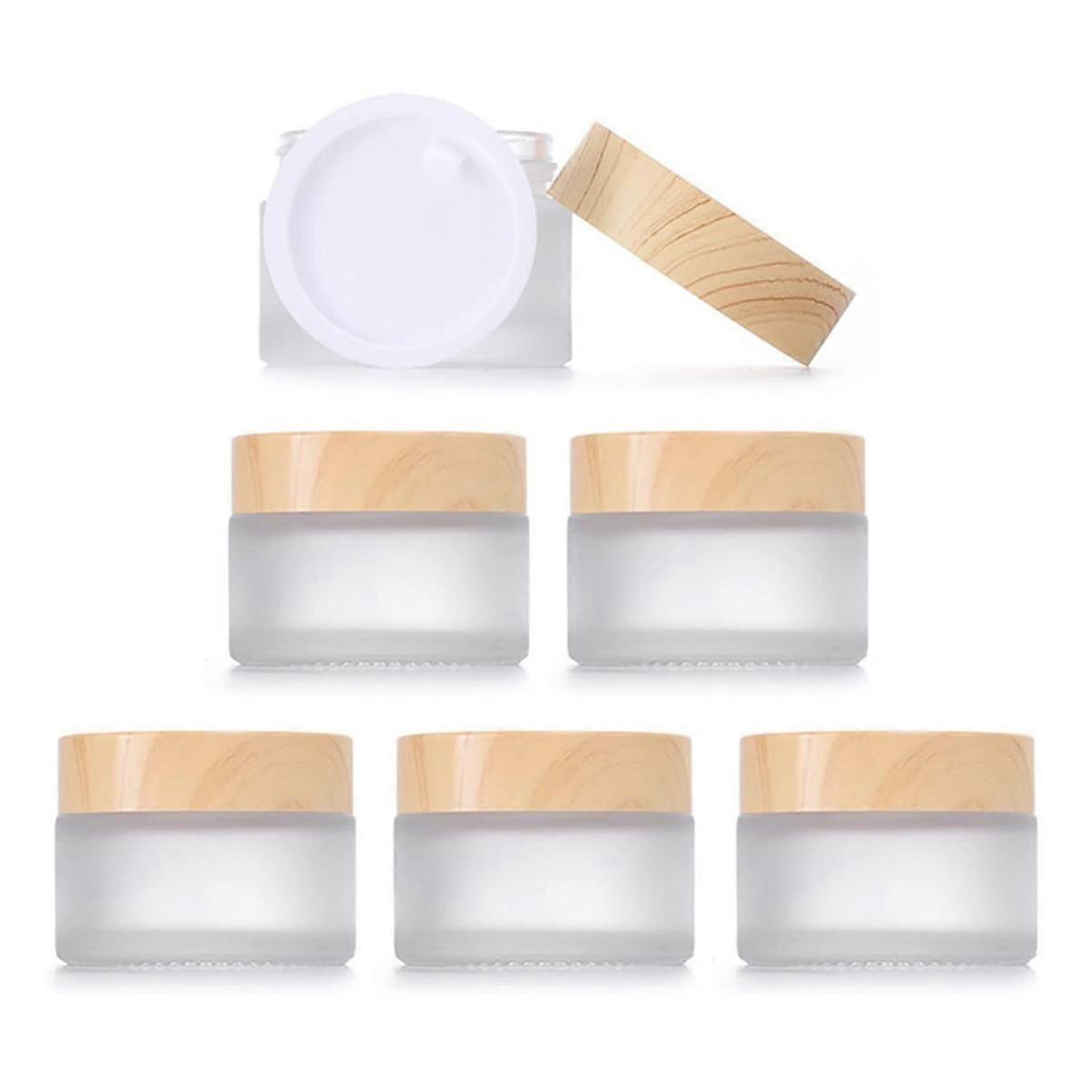 Pack of 6 30 Ml Glass Jars with Wooden Lid, Matt Clear Glass Jars, High-Quality Glass Jars, Moistur