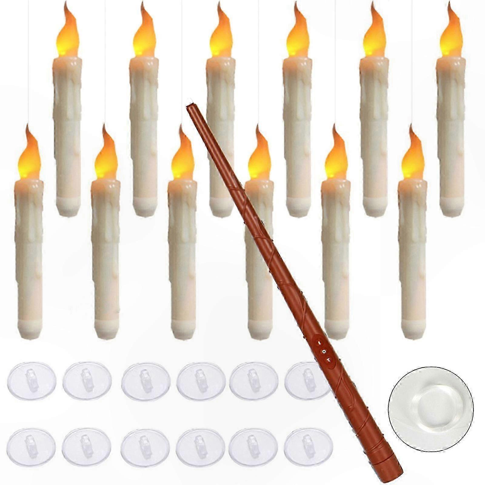 LED Flameless Flickering Candles with Remote Control, 12-Pack Battery Operated Floating Stick Candles for Halloween Decor
