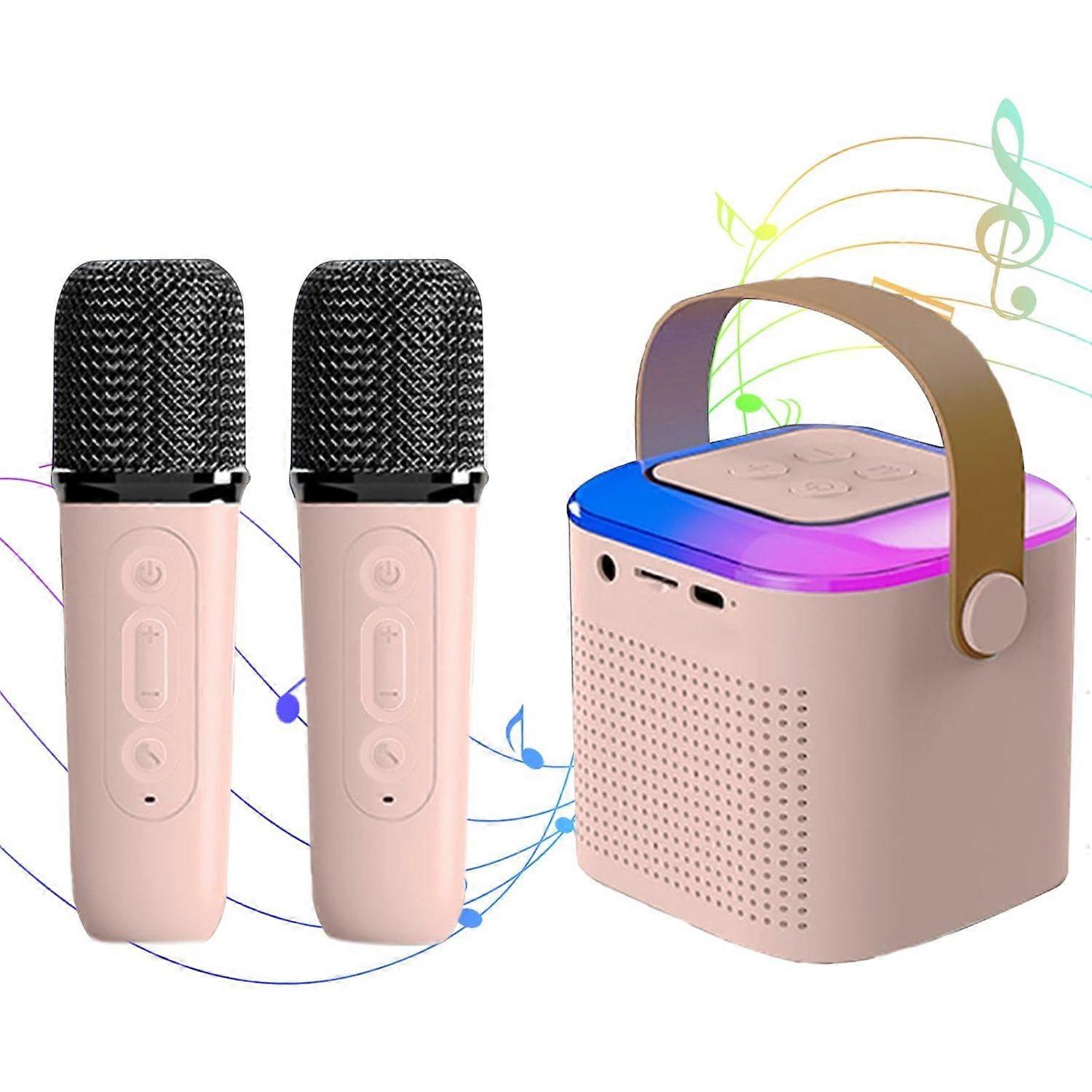 Karaoke Machine for Kids and Adults, Mini Karaoke Bluetooth Microphone Singing Speaker with 2 Wireless Microphones and 7 Color Lights, Toys for All Sm