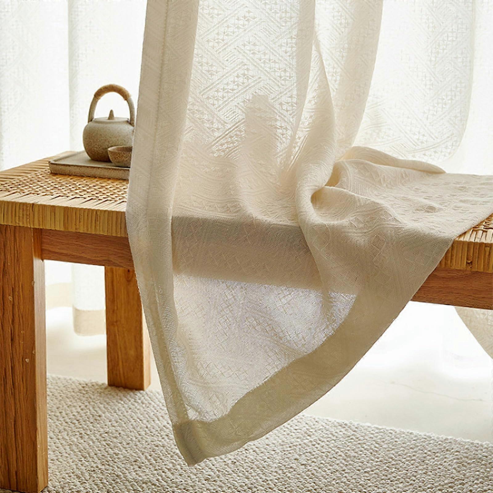 Minimalist Curtains Cream Linen Sheer, LightFiltering Window Screens For Living Room And Bedroom, Translucent
