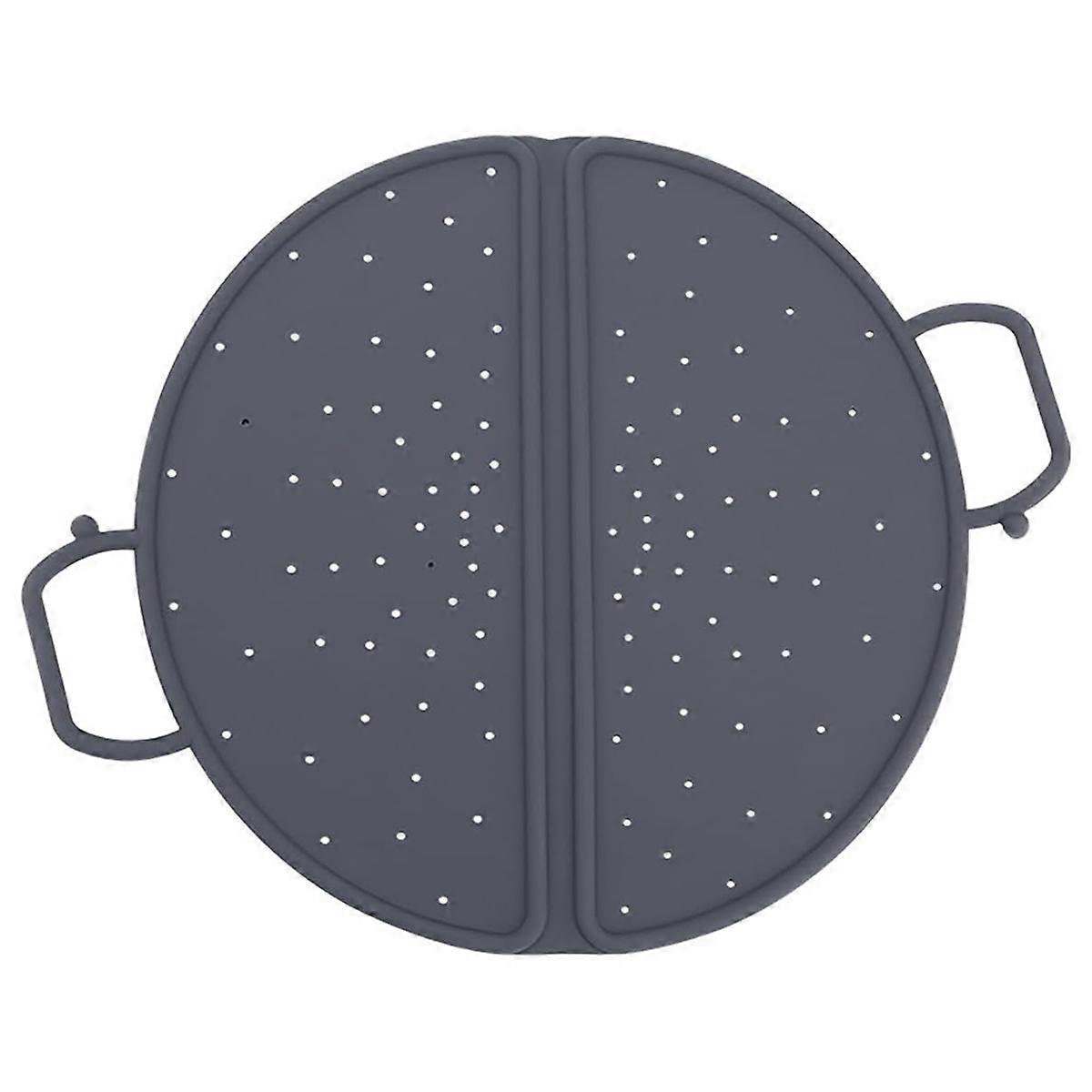 Foldable Steamer Basket with Handles,12 Inches, Gray Silicone, Double-Sided Design for Wok and Pan