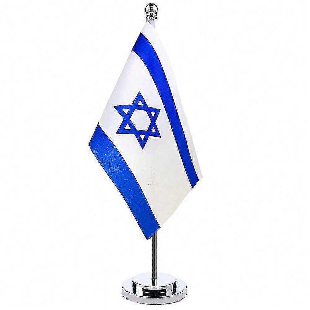 14x21cm Mini Flag Of Israel Banner Meeting Boardroom Table Desk Stand Stainless Steel Pole The Israel Flag National Design