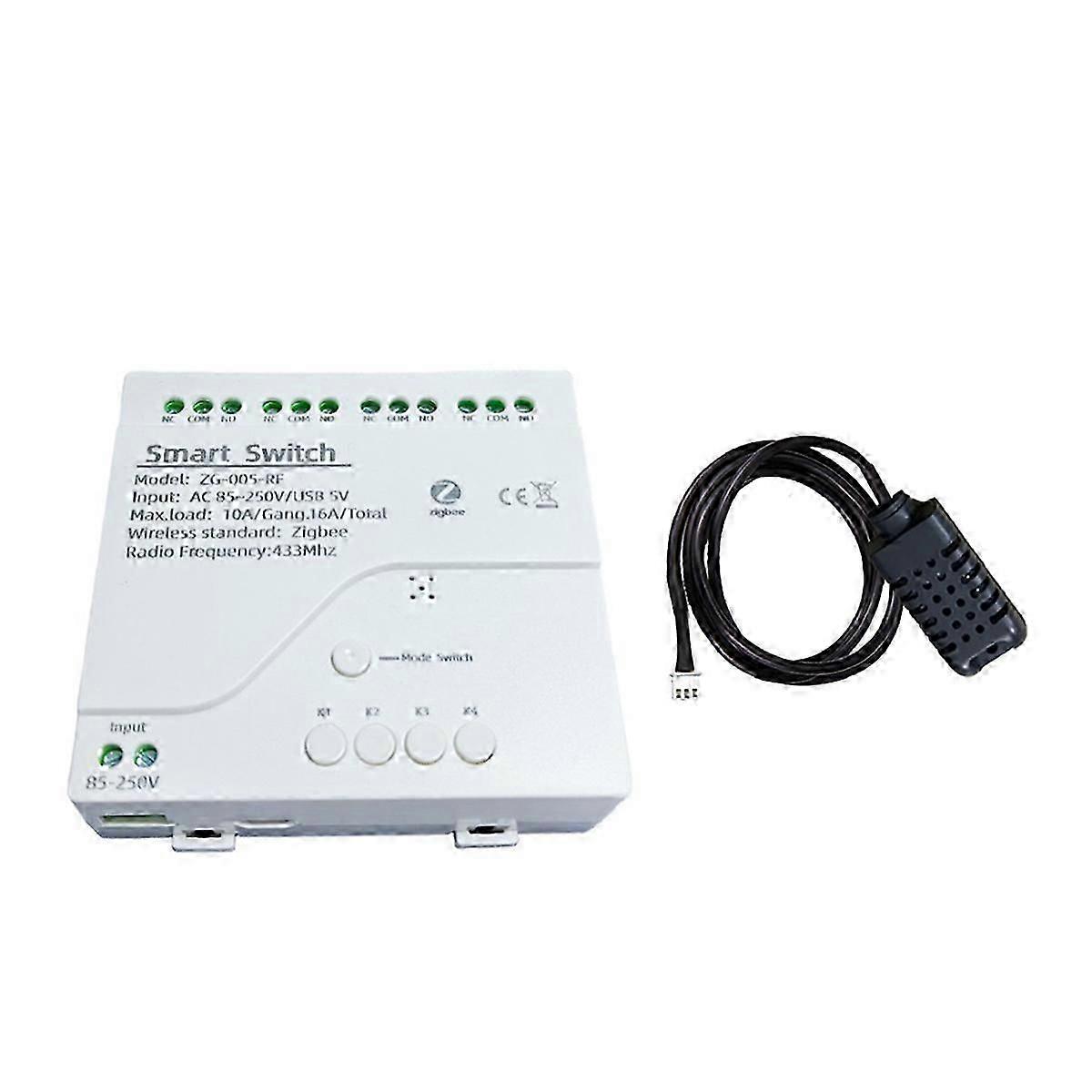 Tuya Zigbee WiFi 4 Channel Smart Switch with Temperature Humidity Sensor Passive Dry Contact Switch