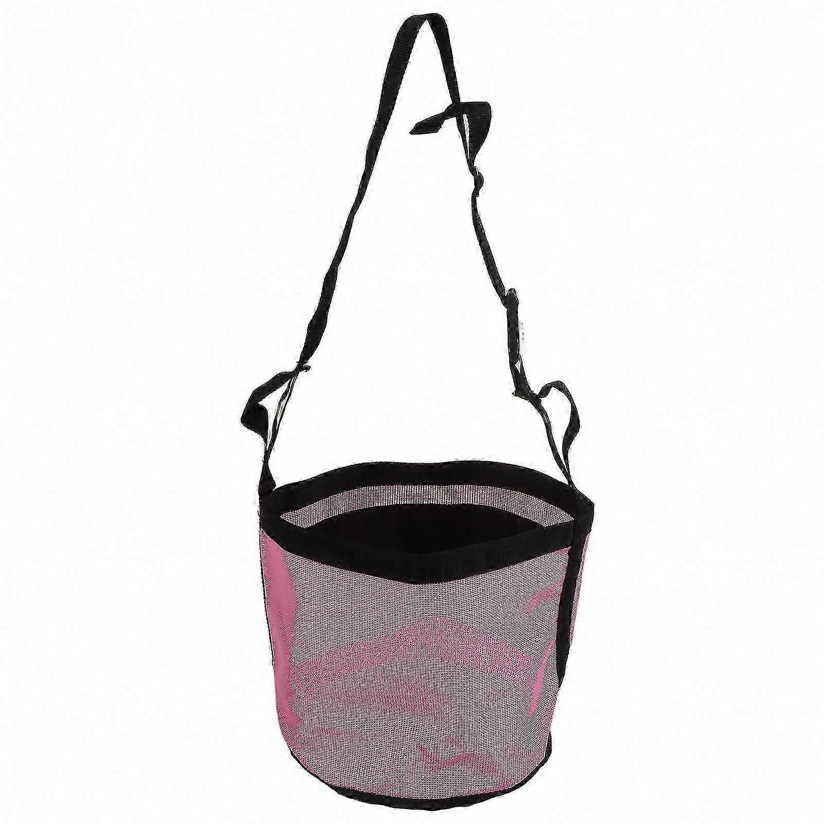 Spill Proof Horse Feed Bag with Adjustable Strap - Pink Mesh Nose Design