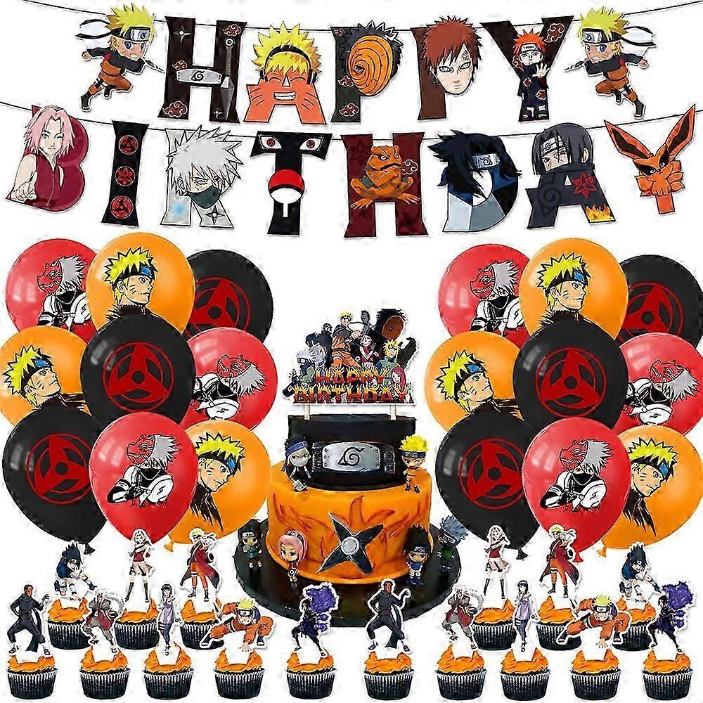 Naruto Κινούμενα σχέδια Θεματικό Πάρτι Διακόσμηση Γενεθλίων Προμήθειες Πανό Μπαλόνια Cupcake Toppers Σύνολο